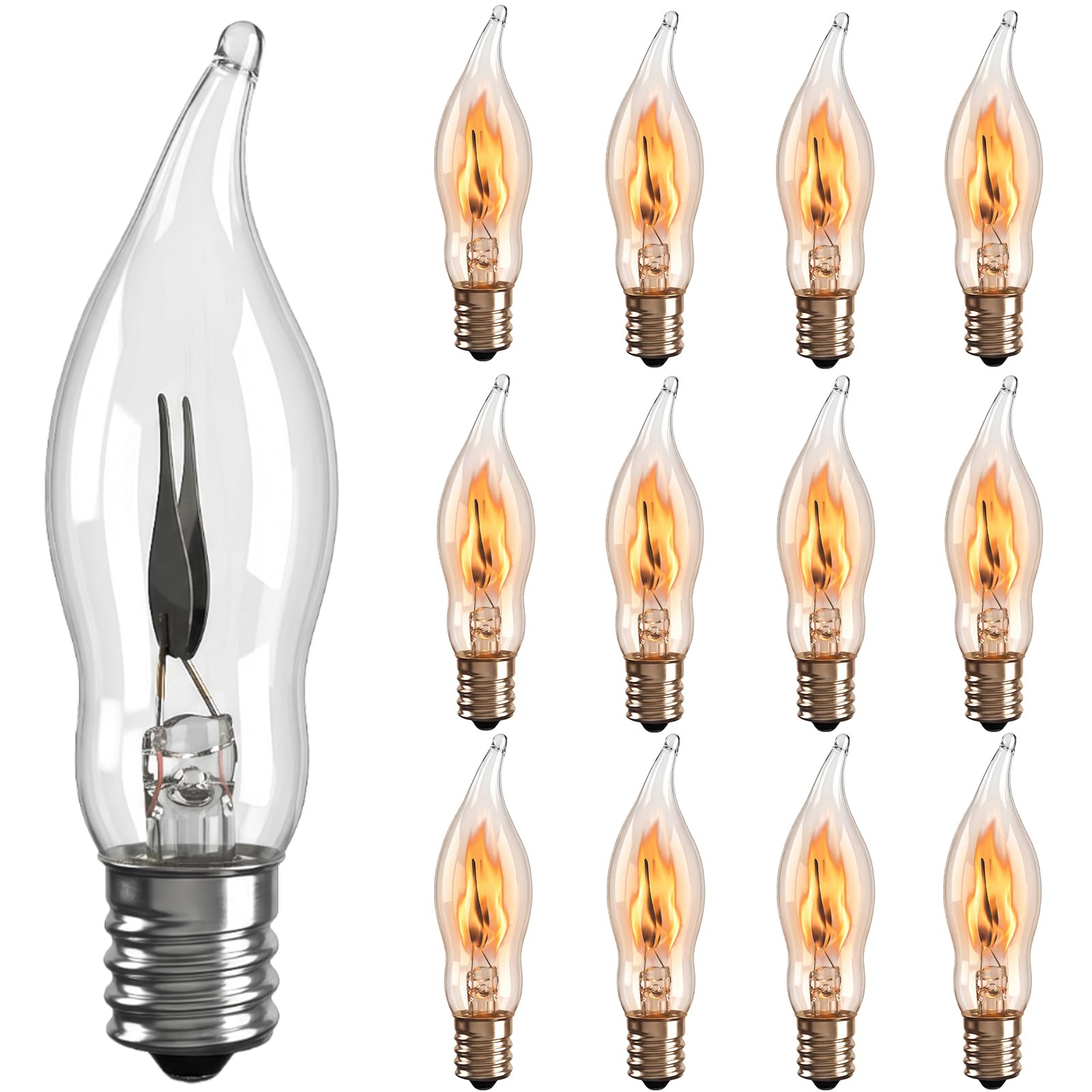 Konictom C18 Flickering Flame Light Bulbs, 1W C7 E12 Incandescent (12 Pack), UL Listed 2200K Orange - Candelabra Flicker Bulbs f