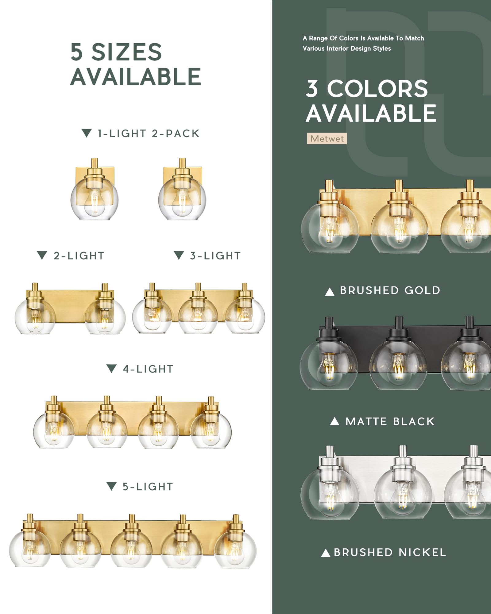 Metwet Bathroom Light Fixtures, 3-Light Brushed Gold Vanity Light, Modern Wall Sconces With Clear Glass Globe Shade, Bathroom Wa