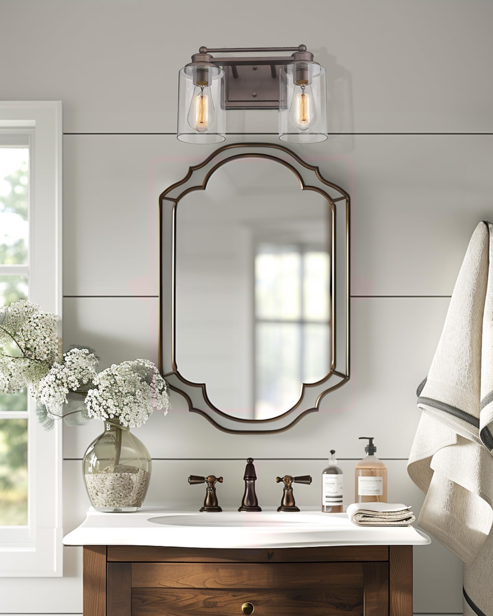 Hwh Farmhouse 2-Light Vanity Wall Lamp, Oil-Rubbed Bronze Finish For Bathroom & Dressing Table