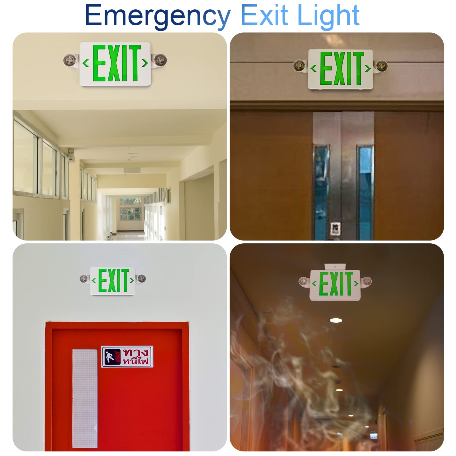 GZRUIYANG Exit Sign with Emergency Lights, LED, Battery Backup, UL 924 Certified, 4 Pack, White Housing Green Letter, Model RY-EX02-WH-GE-