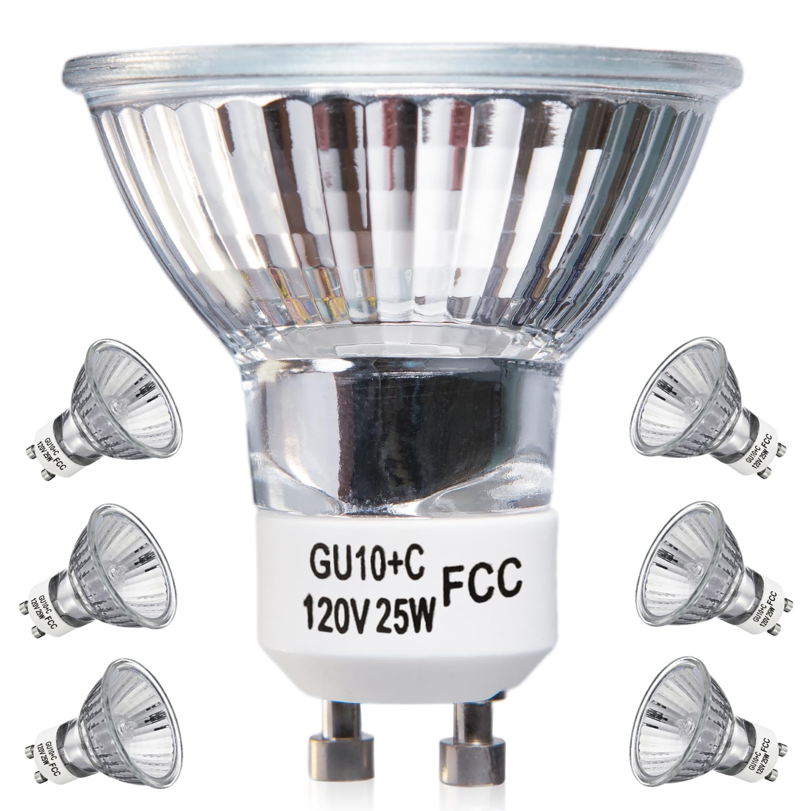 Elenhome Gu10+C Halogen Bulb 120V 25W, 6 Pack Dimmable Mr16 Gu10 Halogen Bulb With Glass Cover, 2800K Warm White For Track&Reces