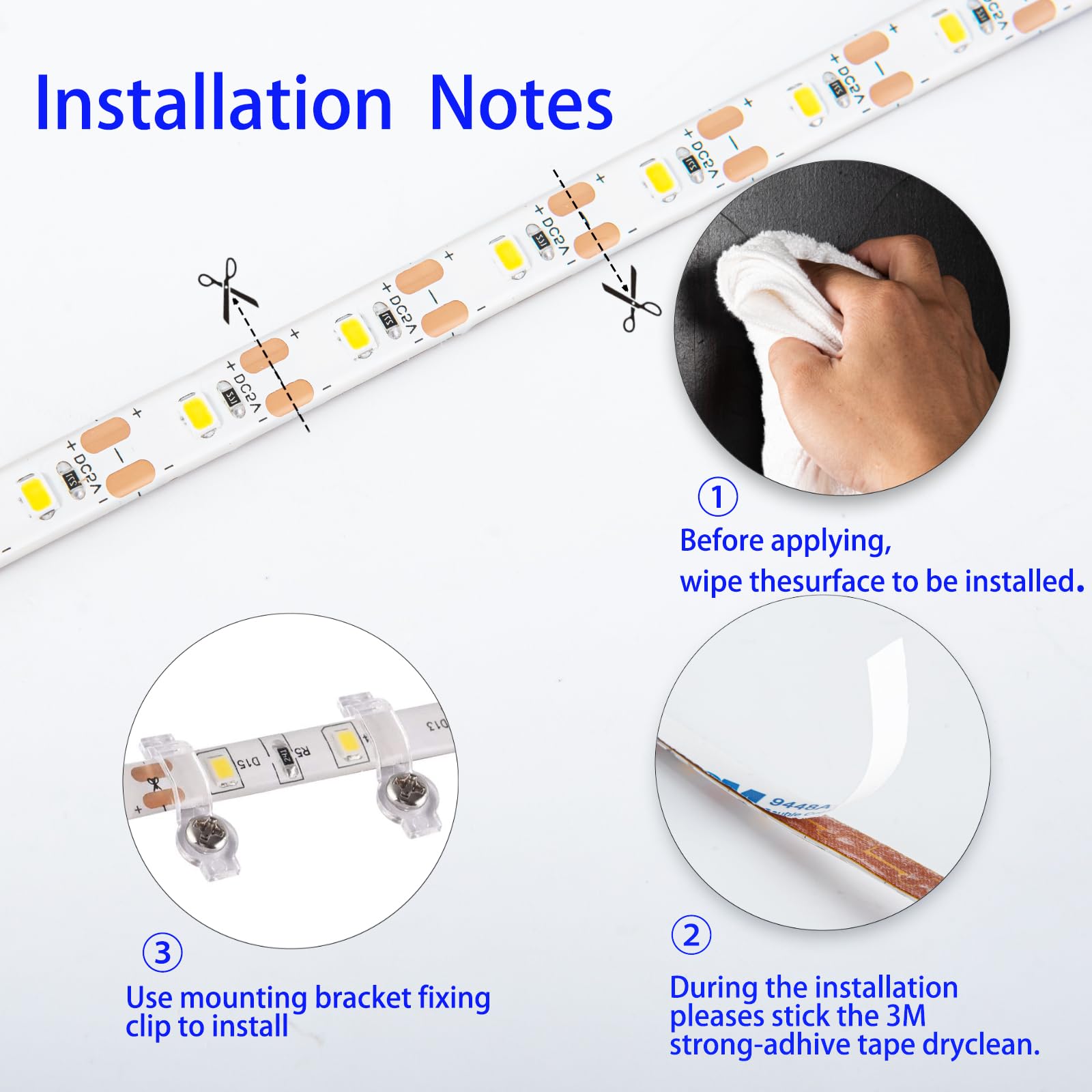 JUNWEN Battery Operated LED Strip Lights, 13.2ft, Daylight White, Waterproof, Dimmable, Remote Control, 2 Pack
