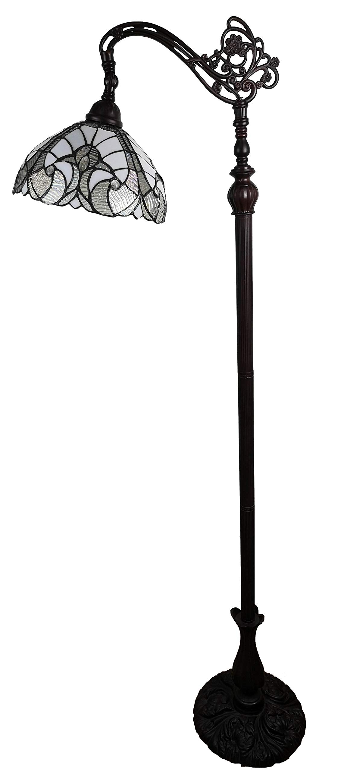 Amora Tiffany Style Floor Lamp Arched 62in Tall Stained Glass White 11in Diameter Model AM262FL11B