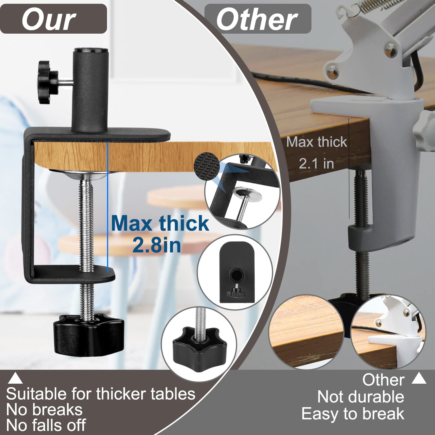 Veemagni 5 Led Magnifying Glass With Light, 8X Real Glass, Black, Model Z5-018, Stepless Dimmable, Hands-Free Clamp Desk Lamp