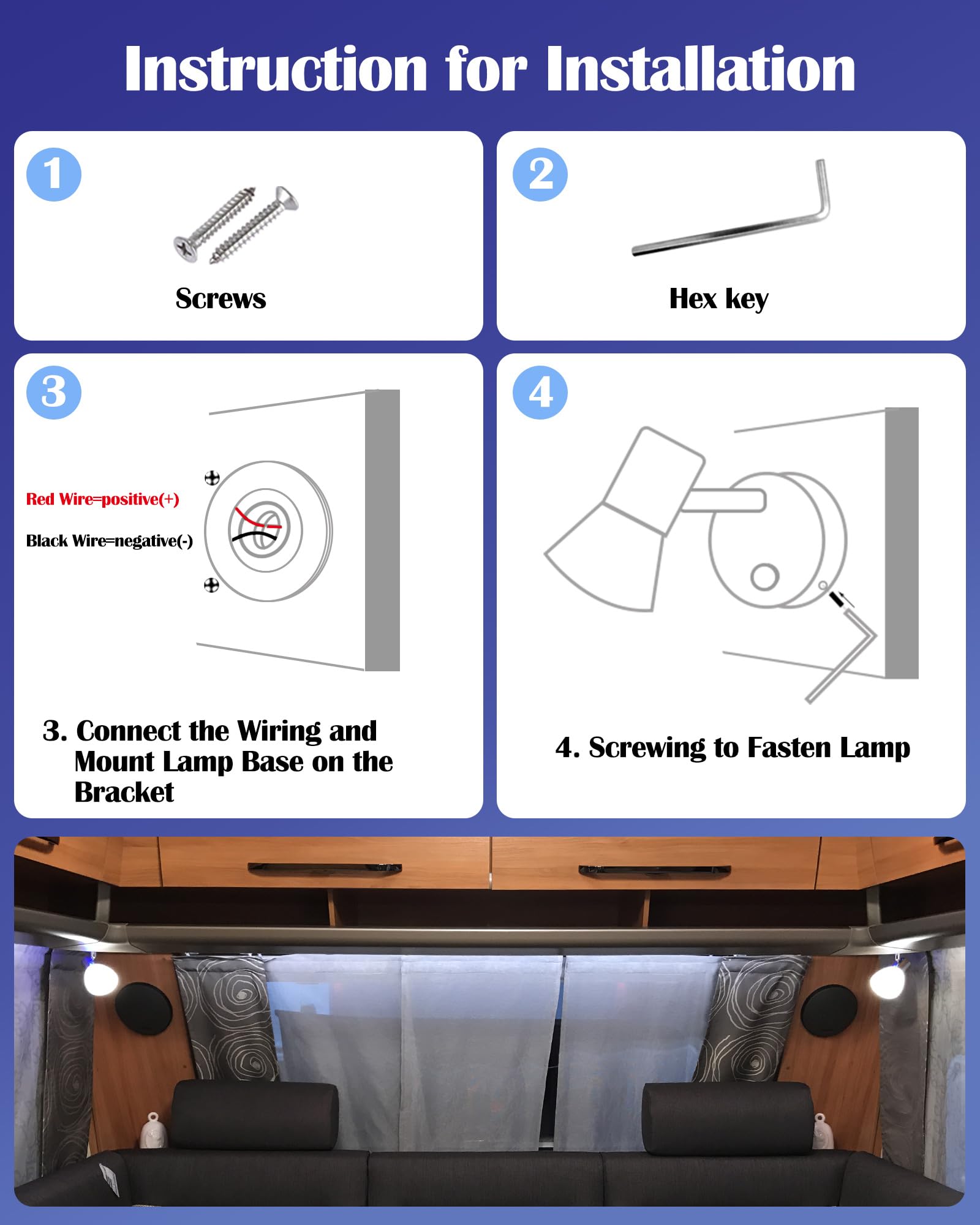 THALASSA 12V LED Boat Reading Light - Polished Metal Wall Sconce with Touch Dimmer for RV, Caravan, Camper Van Indoor Lighting