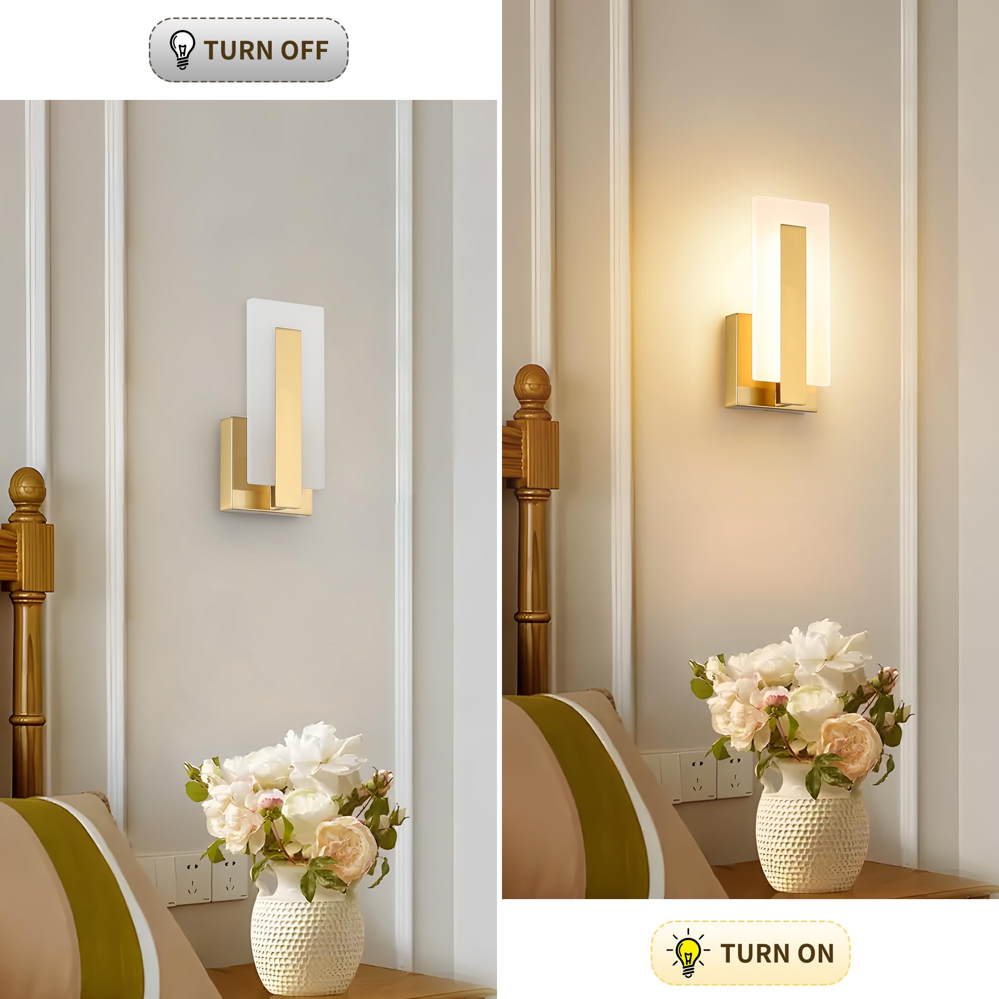 Joosenhouse LED Wall Sconce Set of 2, Brass, 3000K Warm White Light, Hardwired, 9.76 inch - Model 3069