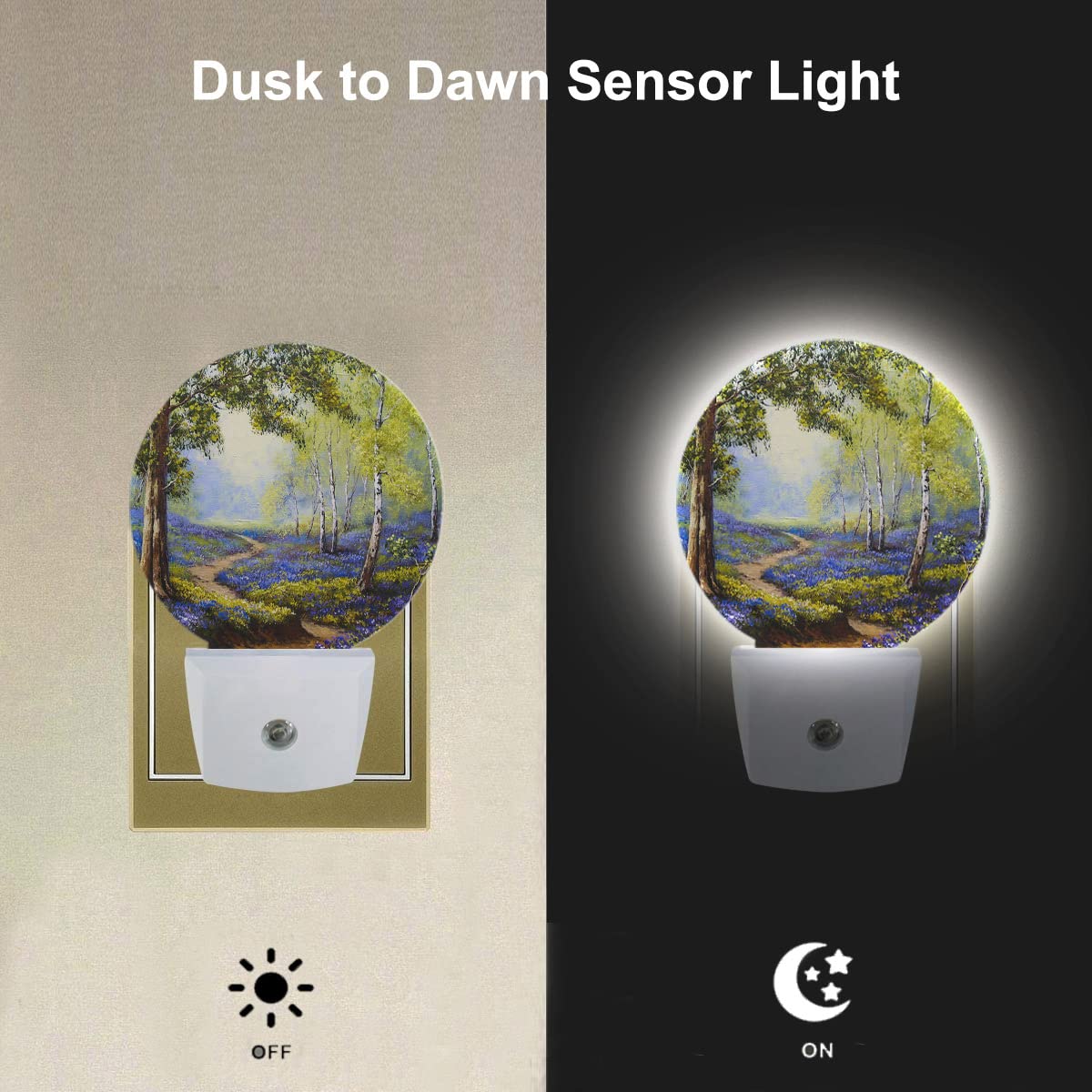 Ekobla Spring Flowers Garden Plug In Night Light Trees Lavender Blooming Pathway Landscape Auto Led Lamp Energy Saving Round Lig