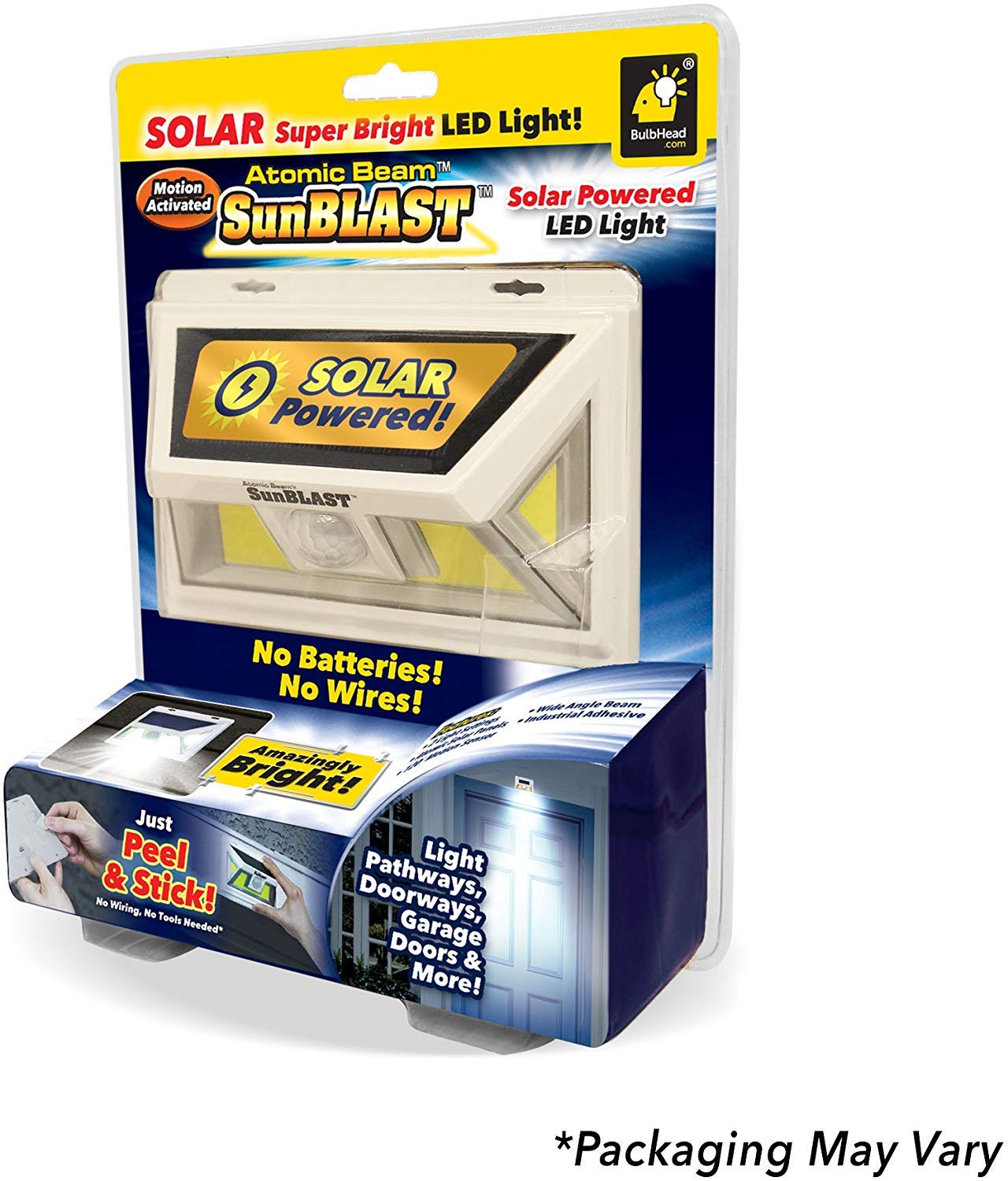 Official As Seen On TV Atomic Beam SunBlast by BulbHead Solar Powered LED Motion Activated Security Light, Industrial Strength A