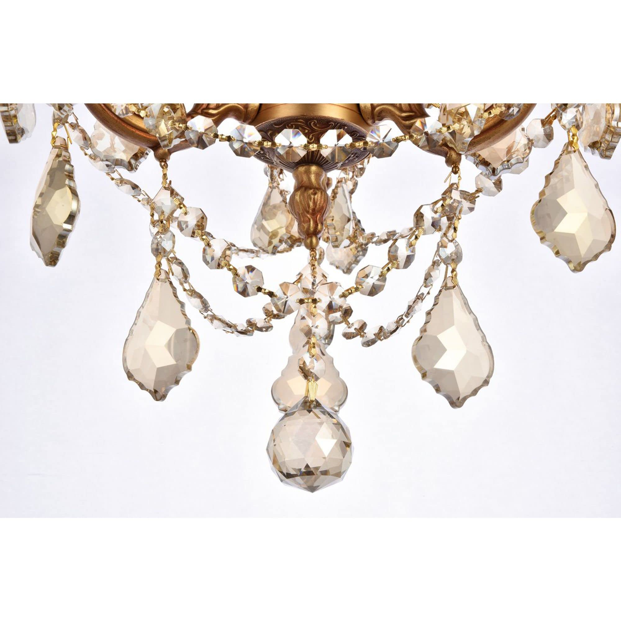 Elegant Lighting 9203D13Fg-Gt/Rc Royal Cut Smoky Golden Teak Crystal Rosalia 3-Light, Single-Tier Crystal Chandelier, 13" X 18", French Gold Finish