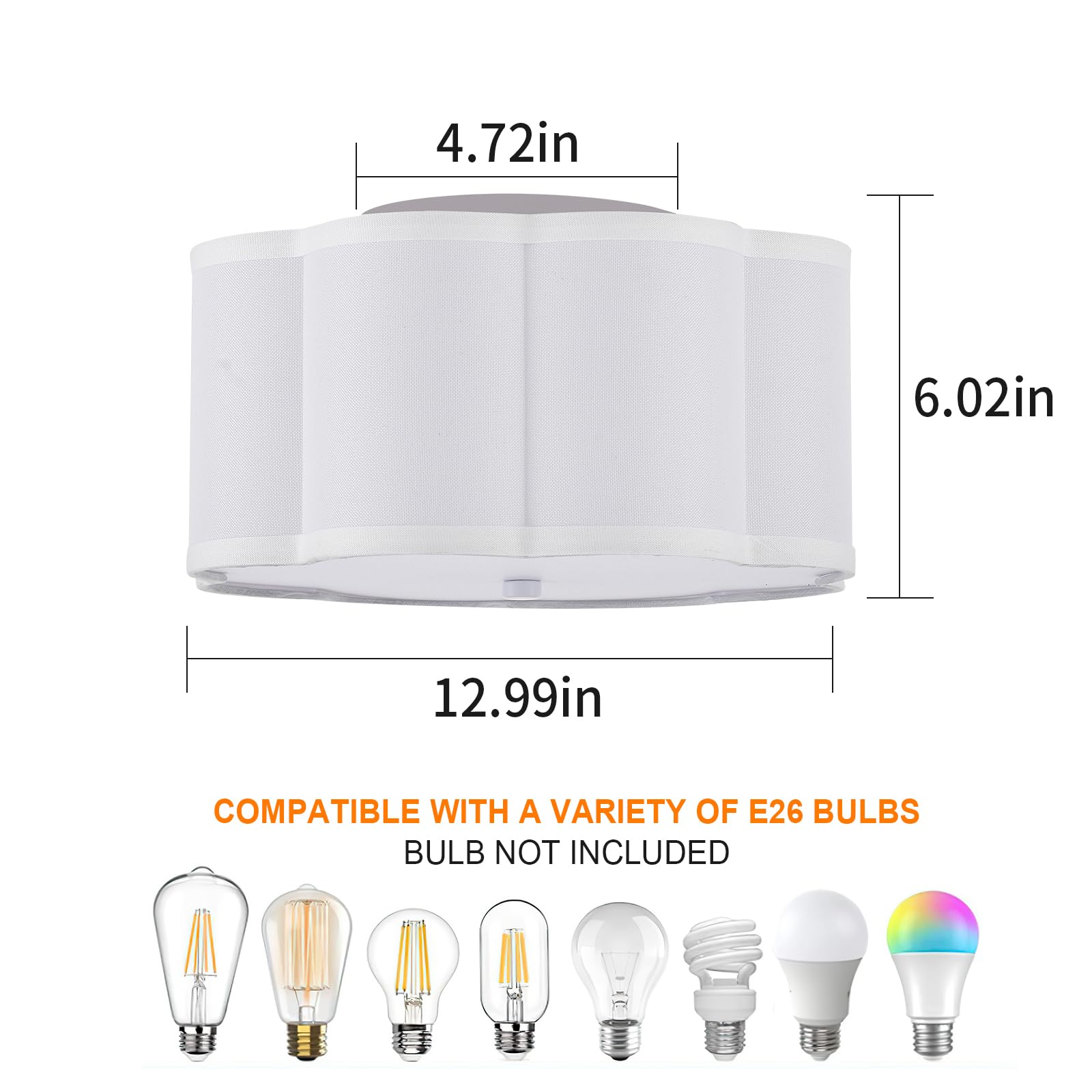 Widluth Modern Drum Semi Flush Mount Ceiling Light Fixture Modern 12.99” White 3-Lights Drum Ceiling Lighting Vintage Linen Ceiling Lamp For Kitchen, Basement, Dining Room, Bedroom, Laundry Room