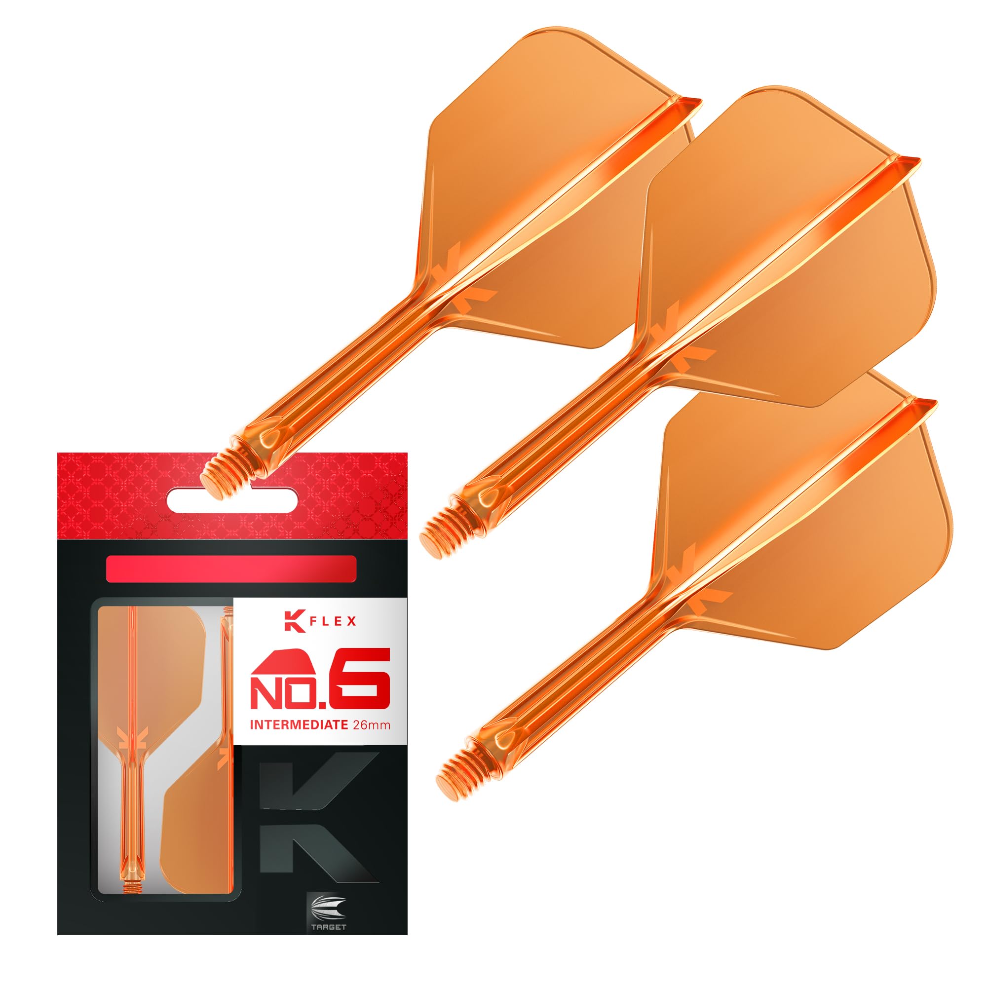 Target Darts K Flex Integrated Dart Flights & Shafts, No.6 Orange, Intermediate (26mm), Plastic, Pack of 3
