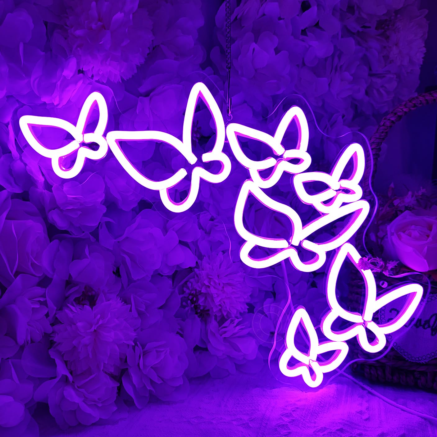 SYLHOME Purple Butterfly LED Neon Light Sign - 16.5" x 8.9" Acrylic Decor for Girls Bedroom, Kids Room, Weddings, and Parties