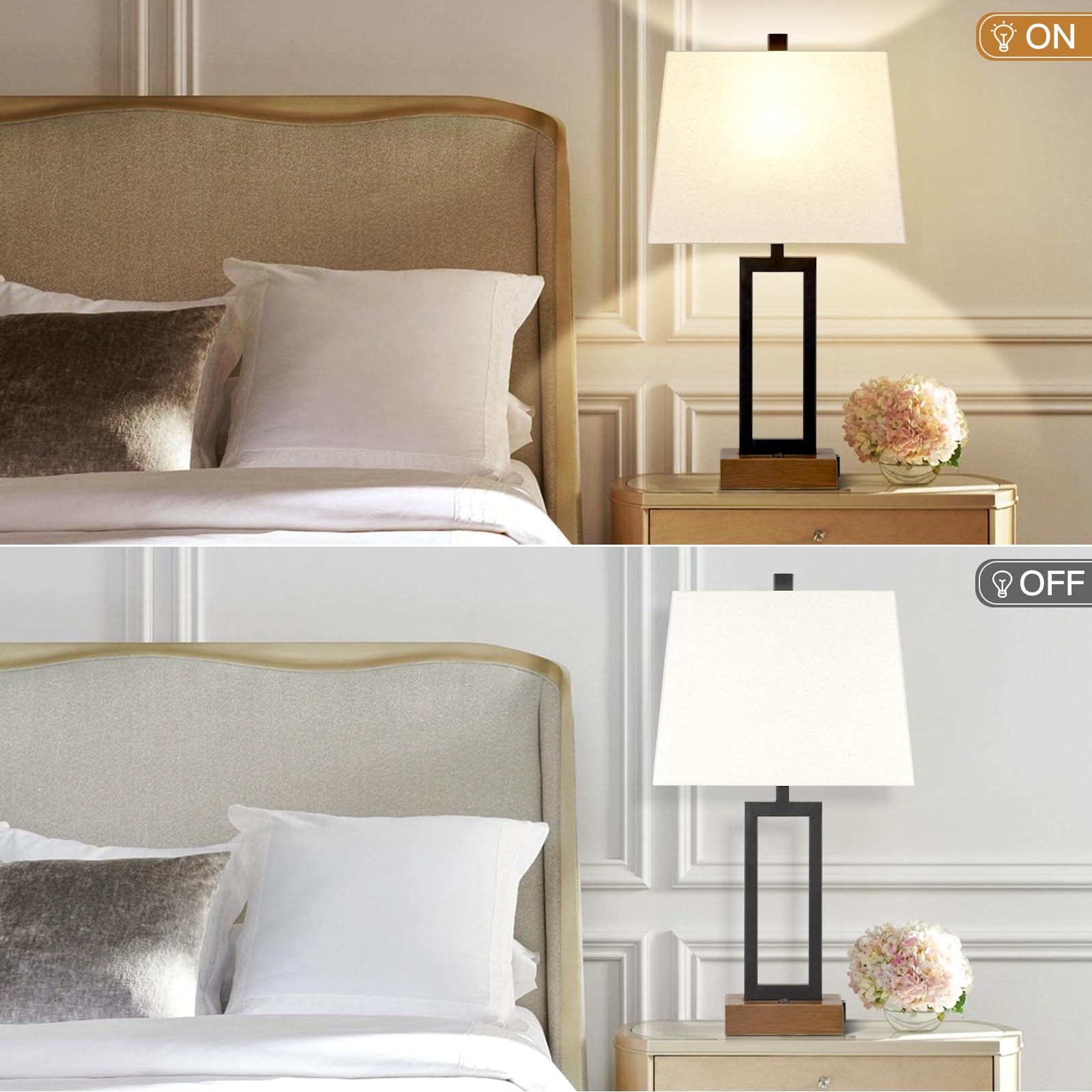 Lolikit Set Of 2 Black Table Lamps With Usb Ports, Ac Outlet, 23.5&quot; Modern Bedside Lighting