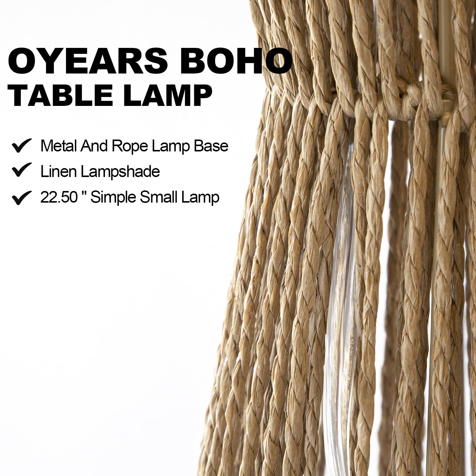 OYEARS Table Lamps Set of 2, 22.5in Rattan Farmhouse Bedside Lamps, Brown, Model AMZ-T121