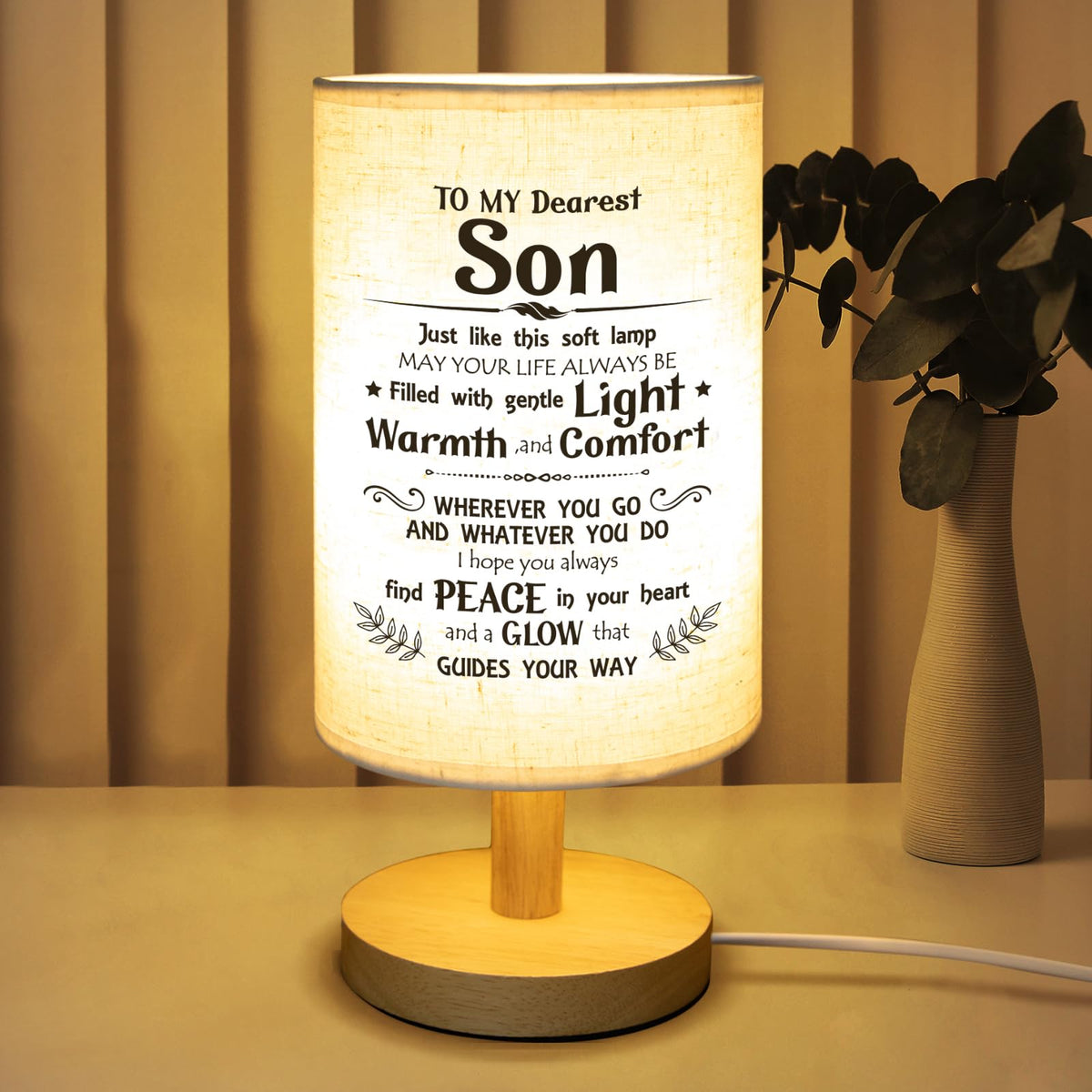 Calibron Gifts For Son From Mom Dad, Son Birthday Gifts Fabric Lamp, Birthday Gifts For Son Table Lamp With Wooden Stand Unique