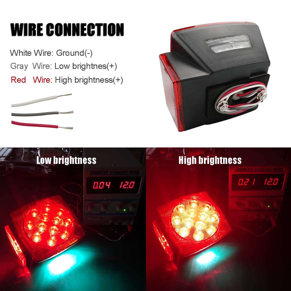 iBrightstar IP68 Waterproof Trailer Lights Kit - Red LED Brake Stop Tail Light for 12V Trucks, RVs, Boats, DOT Compliant, Model 8542089223
