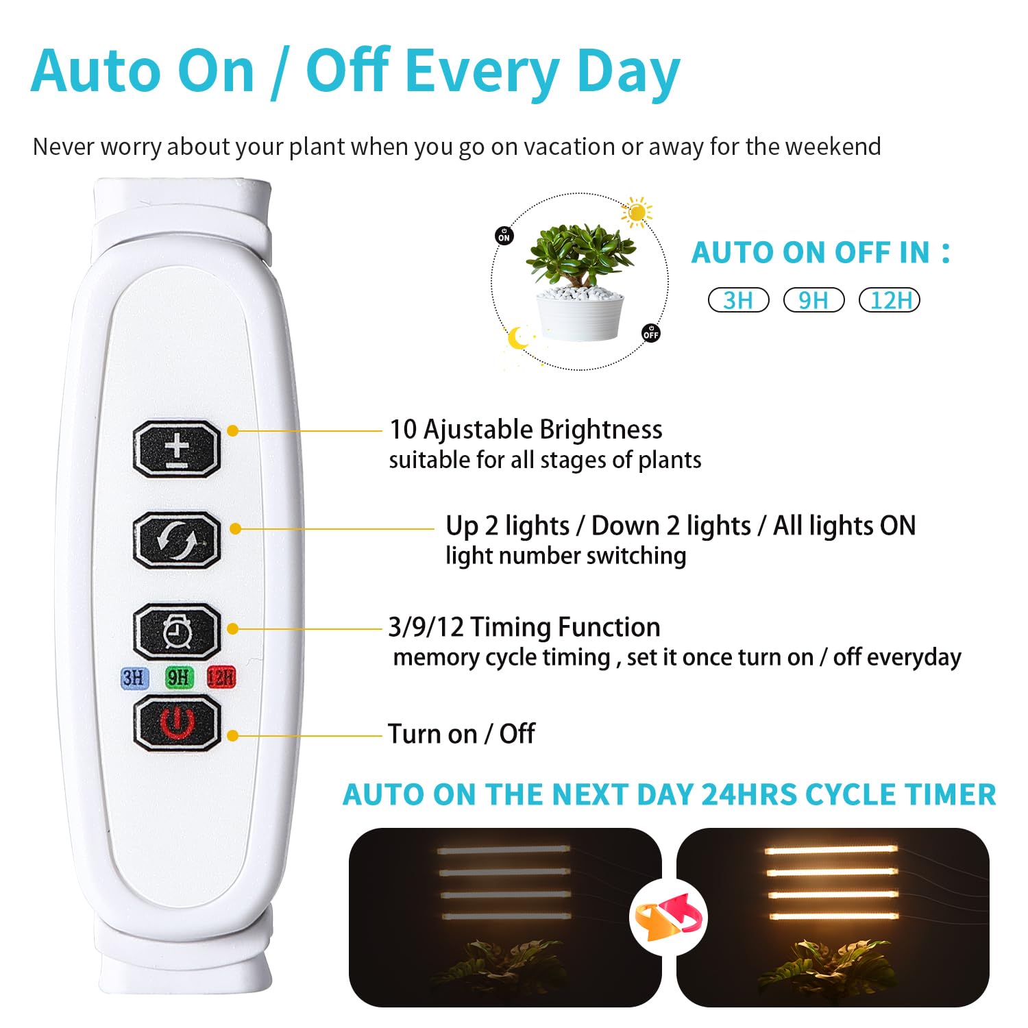 Led Grow Light Strips For Indoor Plants Full Spectrum 3500K, 192 Leds Plant Light Bar With 3/9/12H Timer, 10 Dimmable Levels For Seedling Succulent, 13 Inches, 4 Head