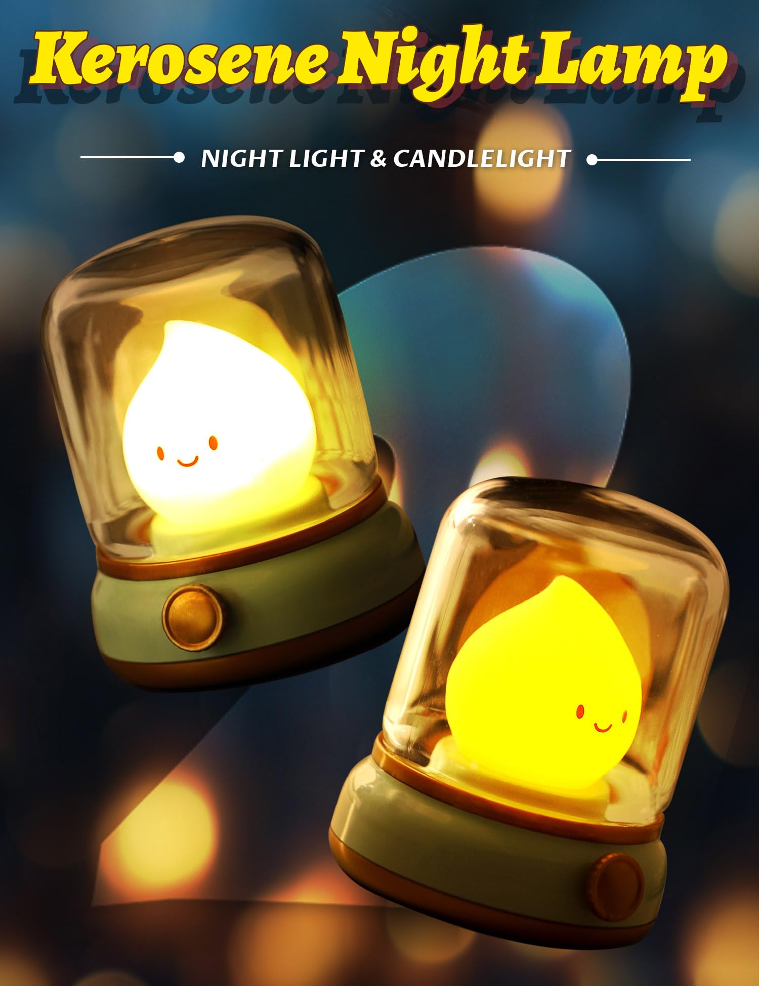 Bandiancy Cute Kerosene Night Light, Cozy Light,Rechargeable Night Light,Shower Lamp, Lovely Decoration, Night Lights For Adults,Cool Lamp,Suitable For A Variety Of Holiday Gifts Halloween