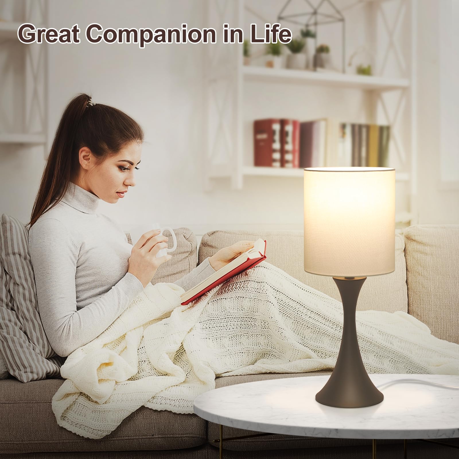 3 Way Touch Control Table Lamp, Modern Bedside Lamp Dimmable Nightstand Lamp With Beige Shade And Dark Brown Base, Small Desk La