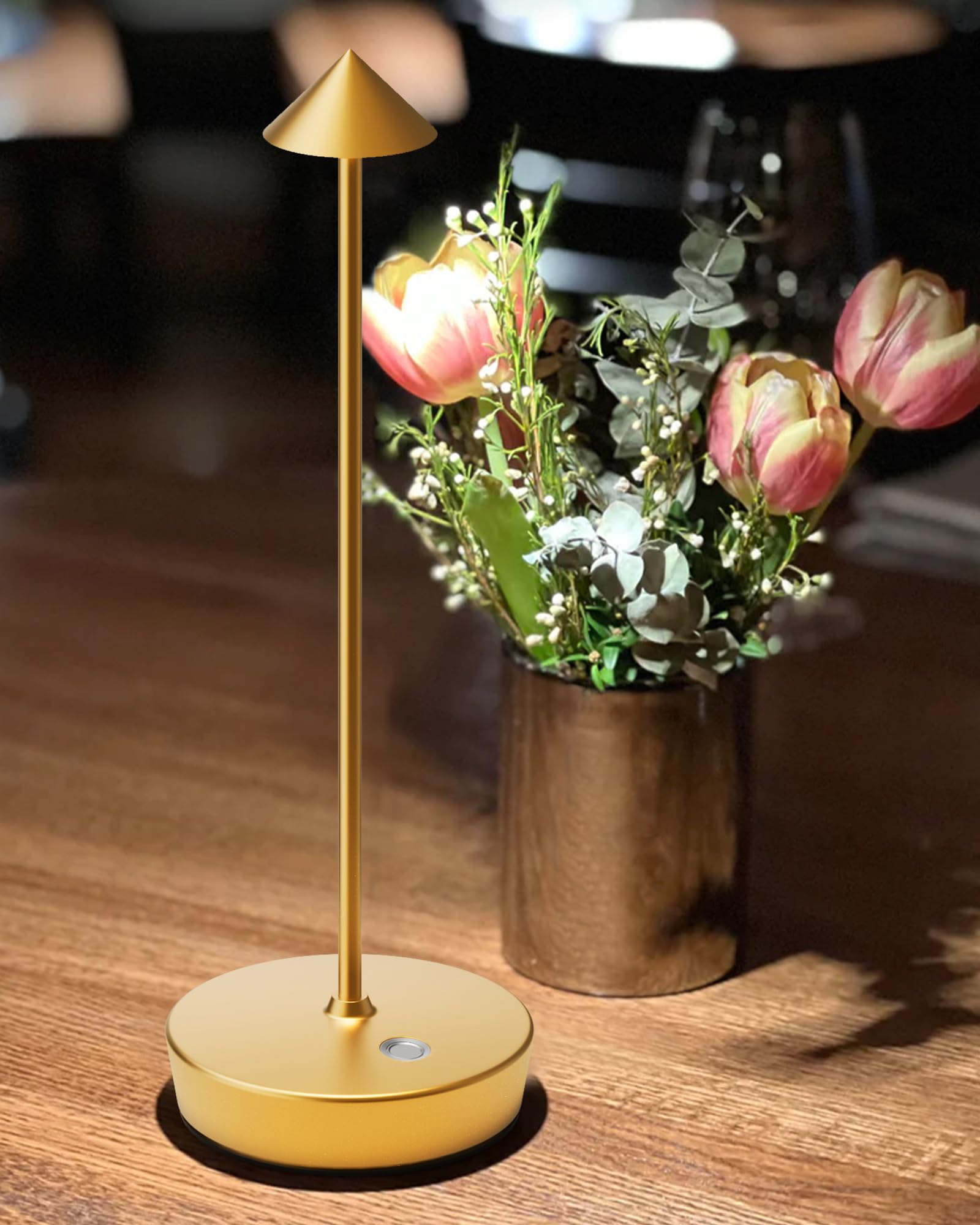 Shangcai Cordless Table Lamps Rechargeable  6000Mah Battery Operated Led Desk Lamp Outdoor Waterproof Portable Touch Dimmable Table Night Light For Patio Restaurant Dining Home Set Of 2 Gold