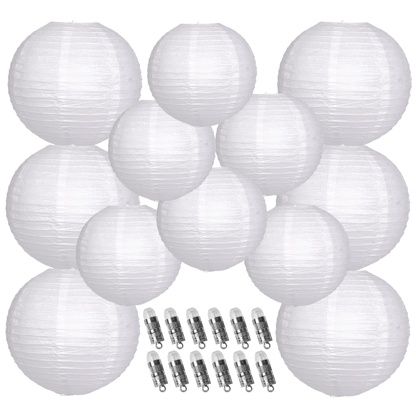 Yunxuan Paper Lanterns Decorative, White Hanging Round Chinese Lanterns With Lights For Wedding Anniversary Birthday Party 12 Le