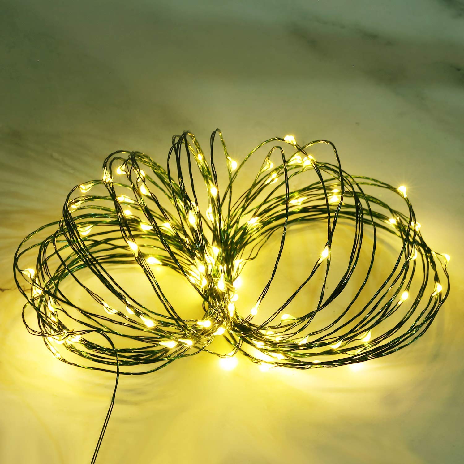 MASHANG 18FT Battery Operated String Lights - 50 Warm White Micro LEDs with Dark Green Copper Wire for Christmas, Wedding, DIY (2 Pack)