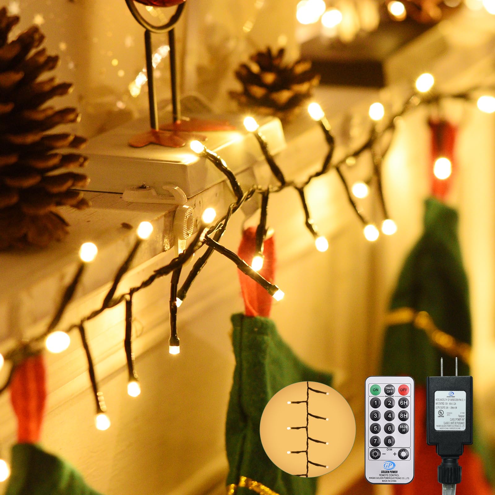 Lycklig Cluster Lights 800 LED Warm White Fairy Lights with Remote, 88FT, 8 Modes, Timer, Plug-in for Indoor/Outdoor Decorations