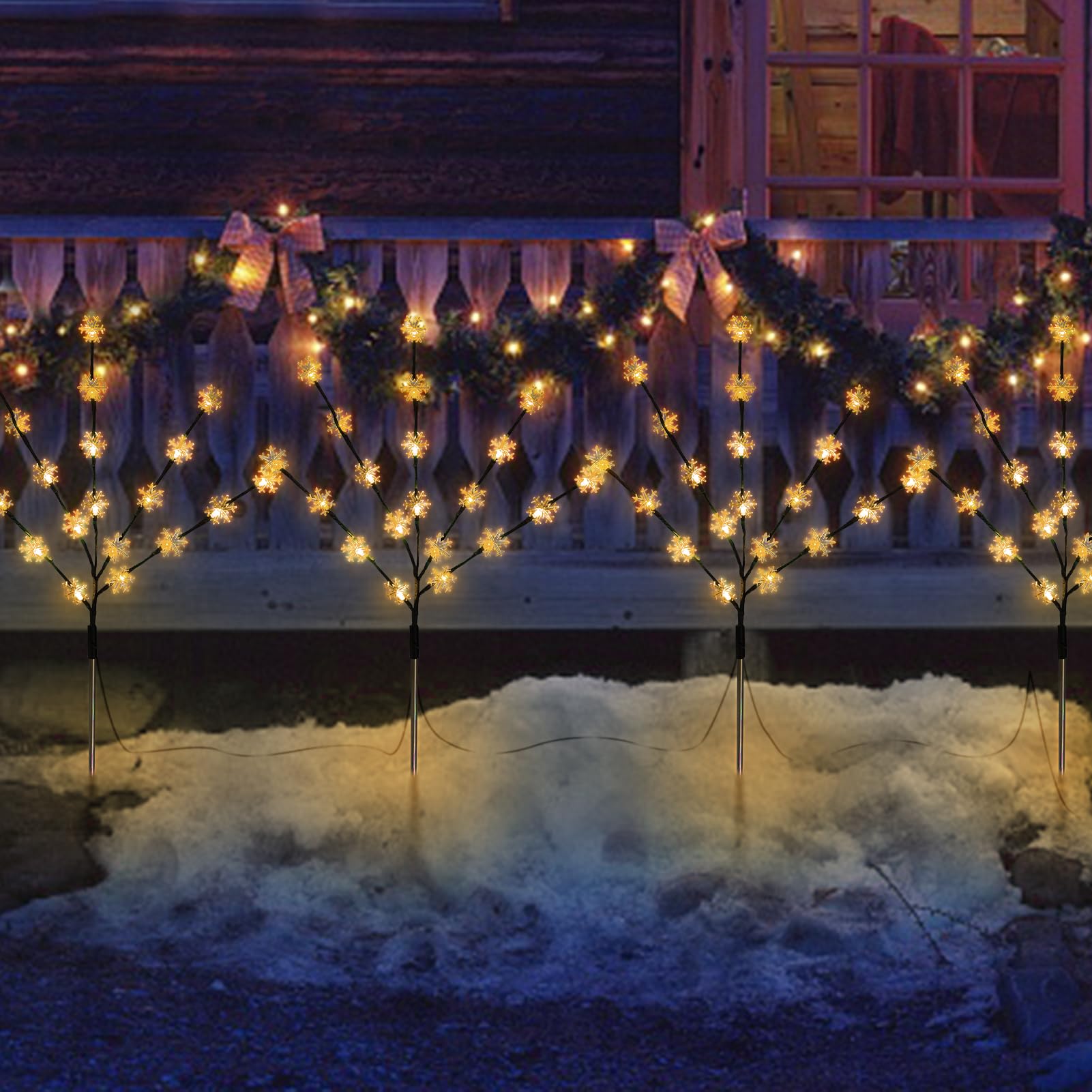 Tailerri Solar Christmas Pathway Lights For Outside  4 Pack Artificial Tree Snowflake Stake Lights  Waterproof Christmas Decorations For Yard Garden Patio Party Winter Decor (Warm White)