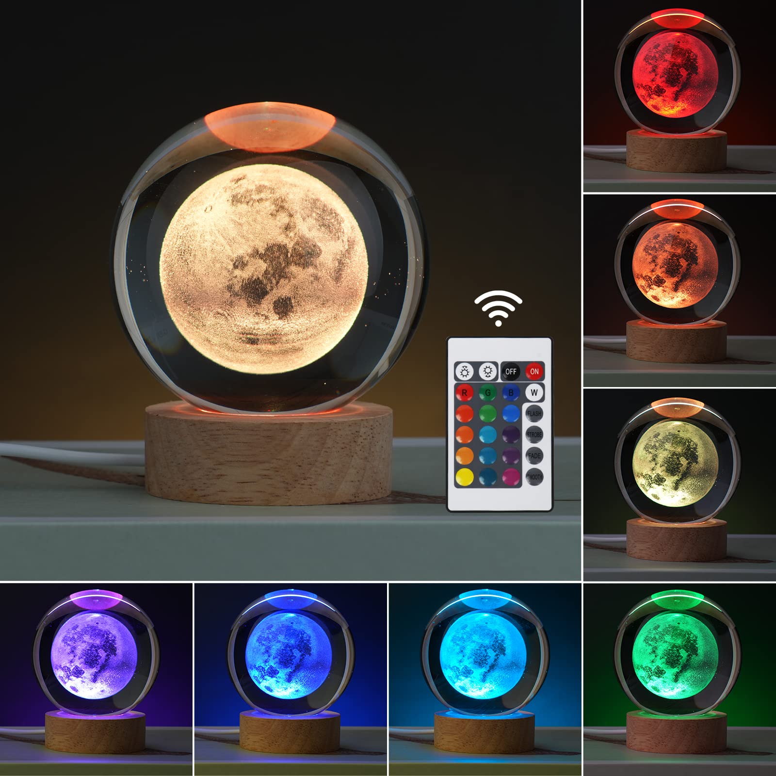 Large Crystal Ball 3D Moon Lamp Balkwan, Crystal Lamp 16 Color Changing Night Light With Remote Control For Bedroom Decor, Ideal