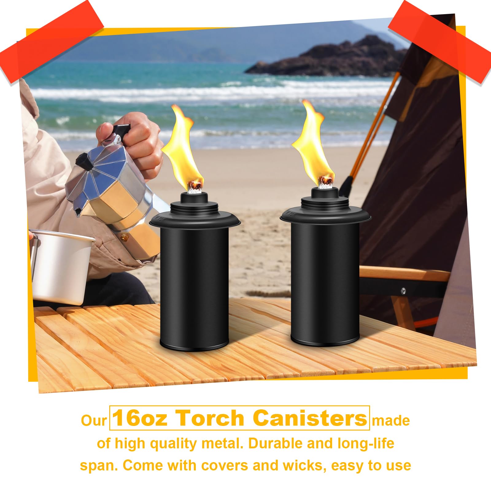 Fan-Torches 8 Pack Refillable Torch Canisters, 16Oz Citronella Fuel For Outdoor Parties