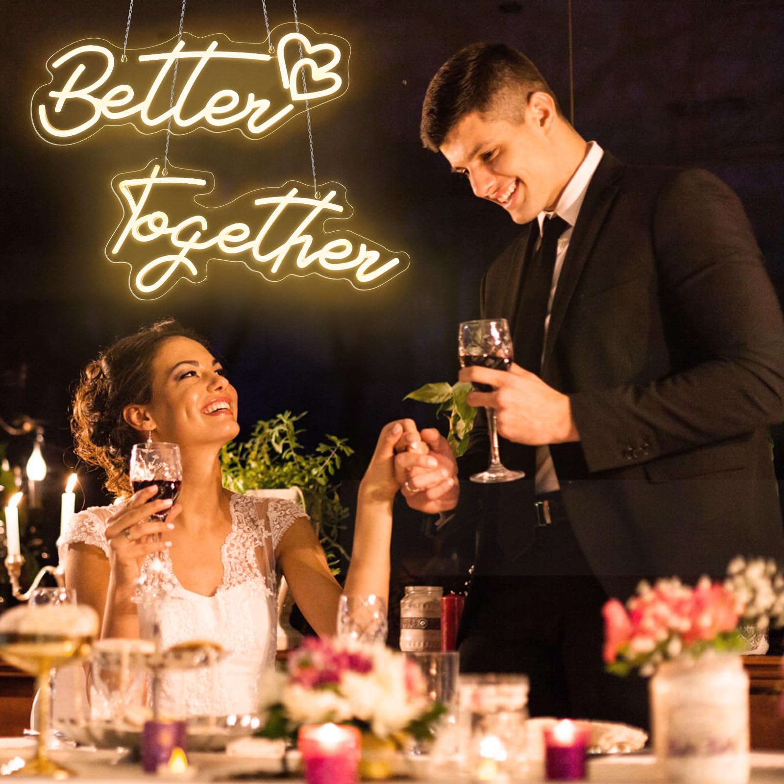 SERBASIC Neon Sign, Better Together LED Light Up Sign, Warm White, 31 Inch, USB/Battery Powered, Transparent Acrylic Panel, Two-Pack