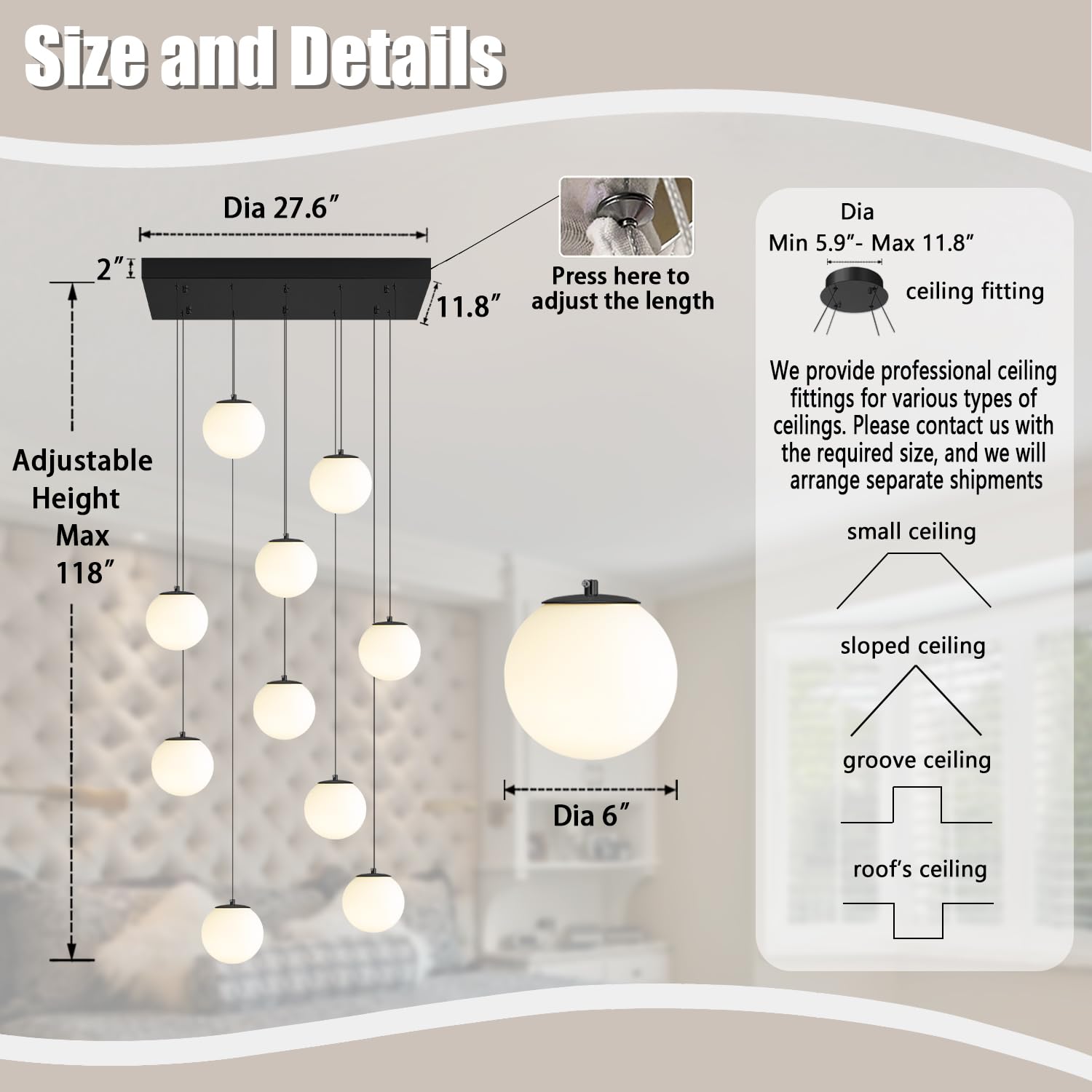 Ykolupty Black Chandelier With White Globe Glass Dimmable Ceiling Light Pendant Ceiling Lights Flush Mount Black Country Farmhou