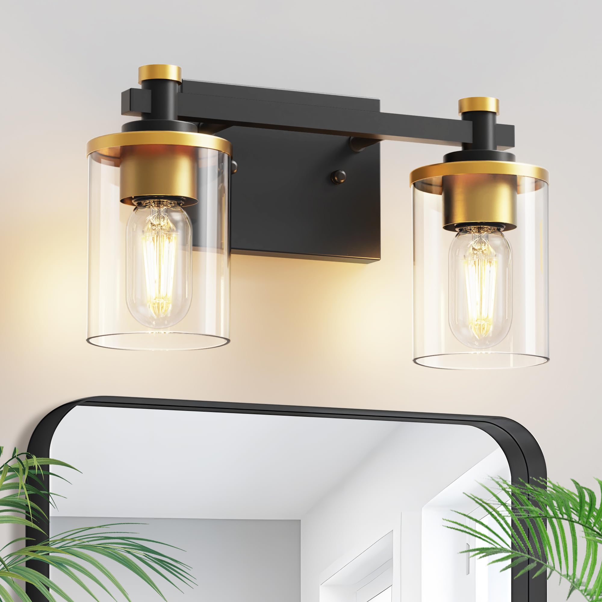 L LOHAS LED 2-Light Bathroom Vanity Light Fixture, Metal, Black and Gold, Clear Glass Shade, Model 6fc45a97-f4b7-4035-bab5-a5