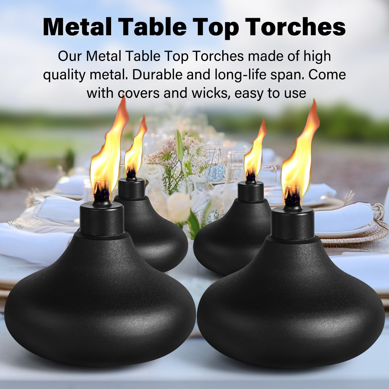 Fan-Torches 6 Pack Citronella Metal Table Top Torches - Refillable Outdoor Lanterns For Patio & Garden