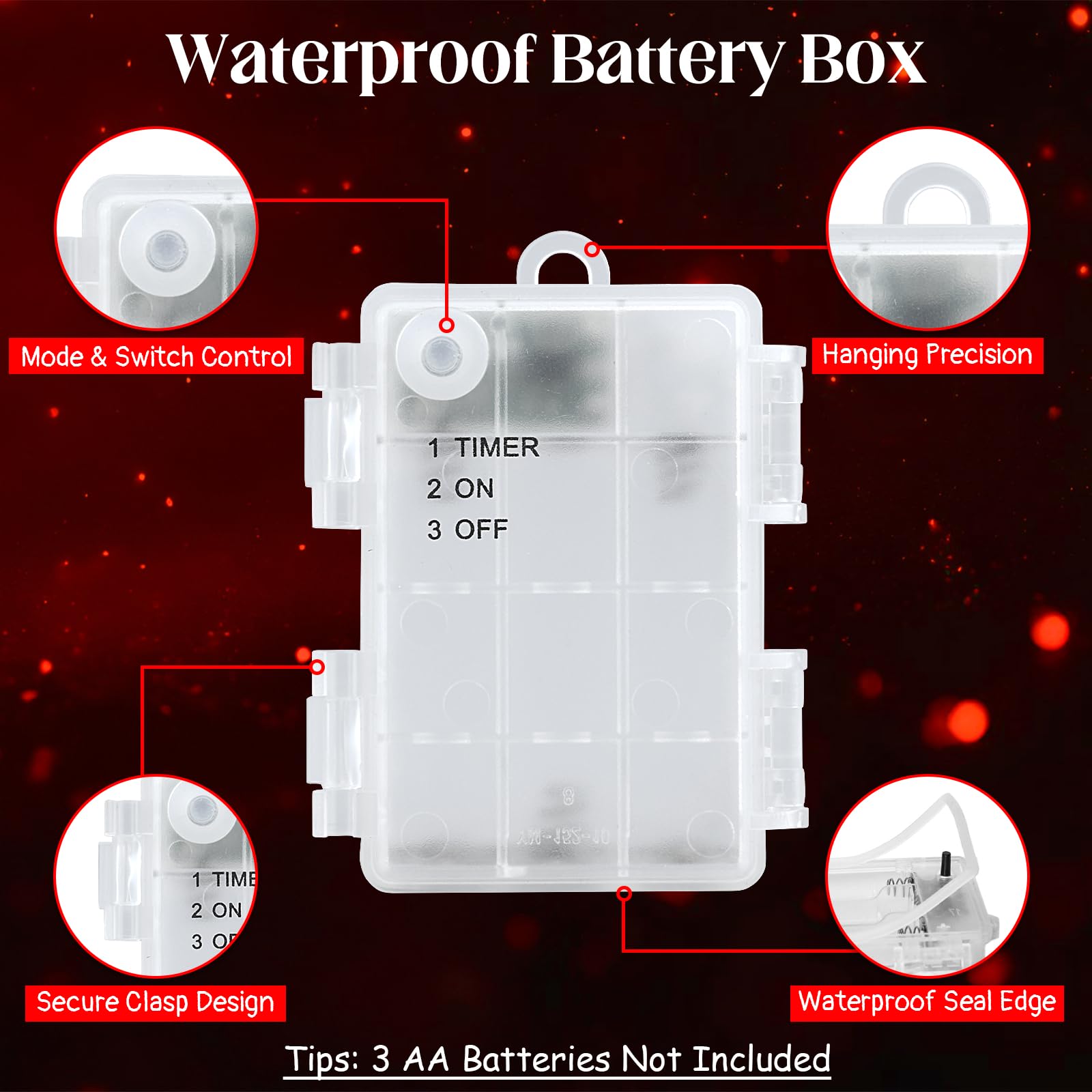 String Lights Outdoor Waterproof 9.8Ft 30 Led, Red Fairy Lights Battery Operated With Timer Clear Wire For Indoor & Outdoor Chri