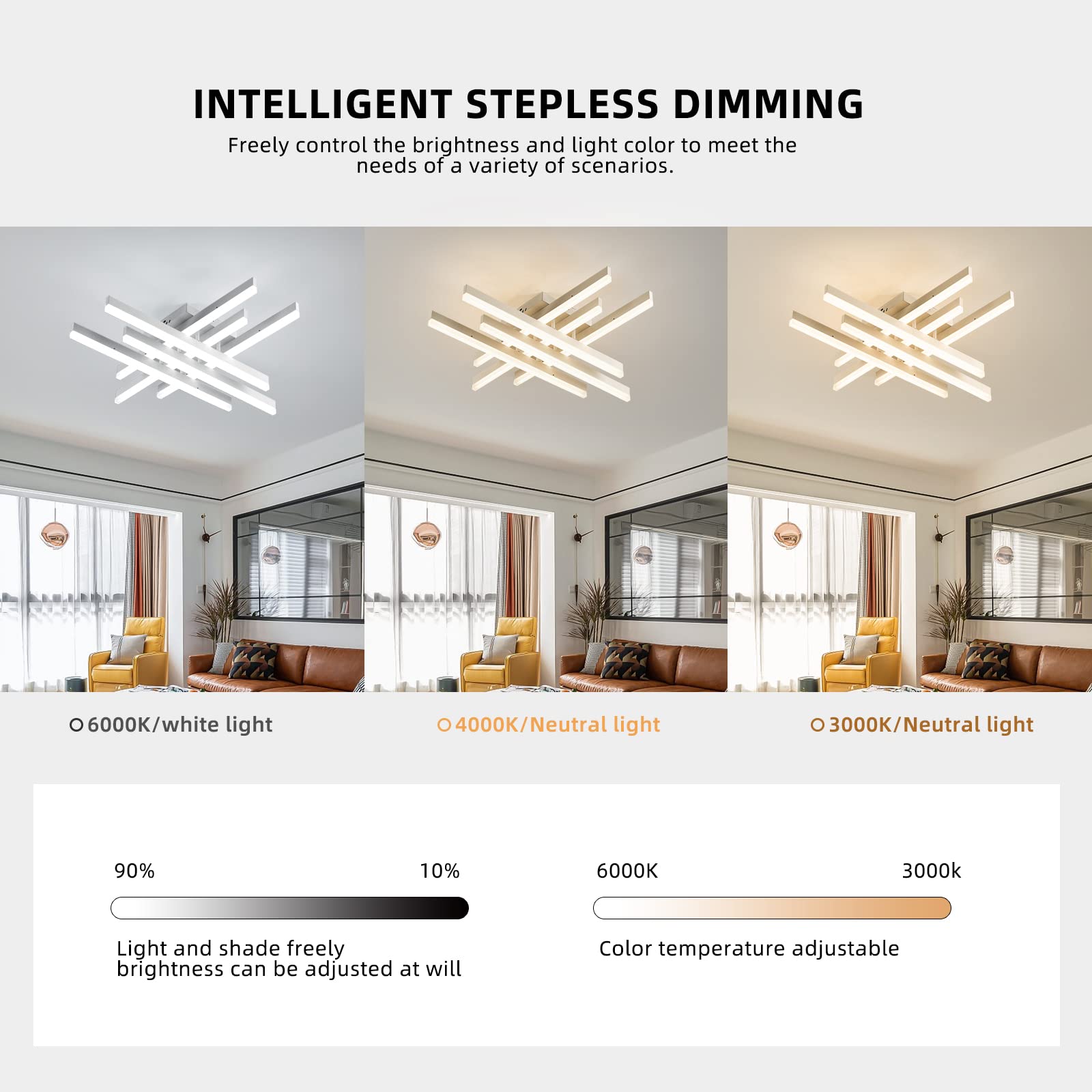 Garwarm Modern Led Flush Mount Ceiling Light, 6 Lights Acrylic Ceiling Lamp With Remote Control, 60W Dimmable Ceiling Chandelier