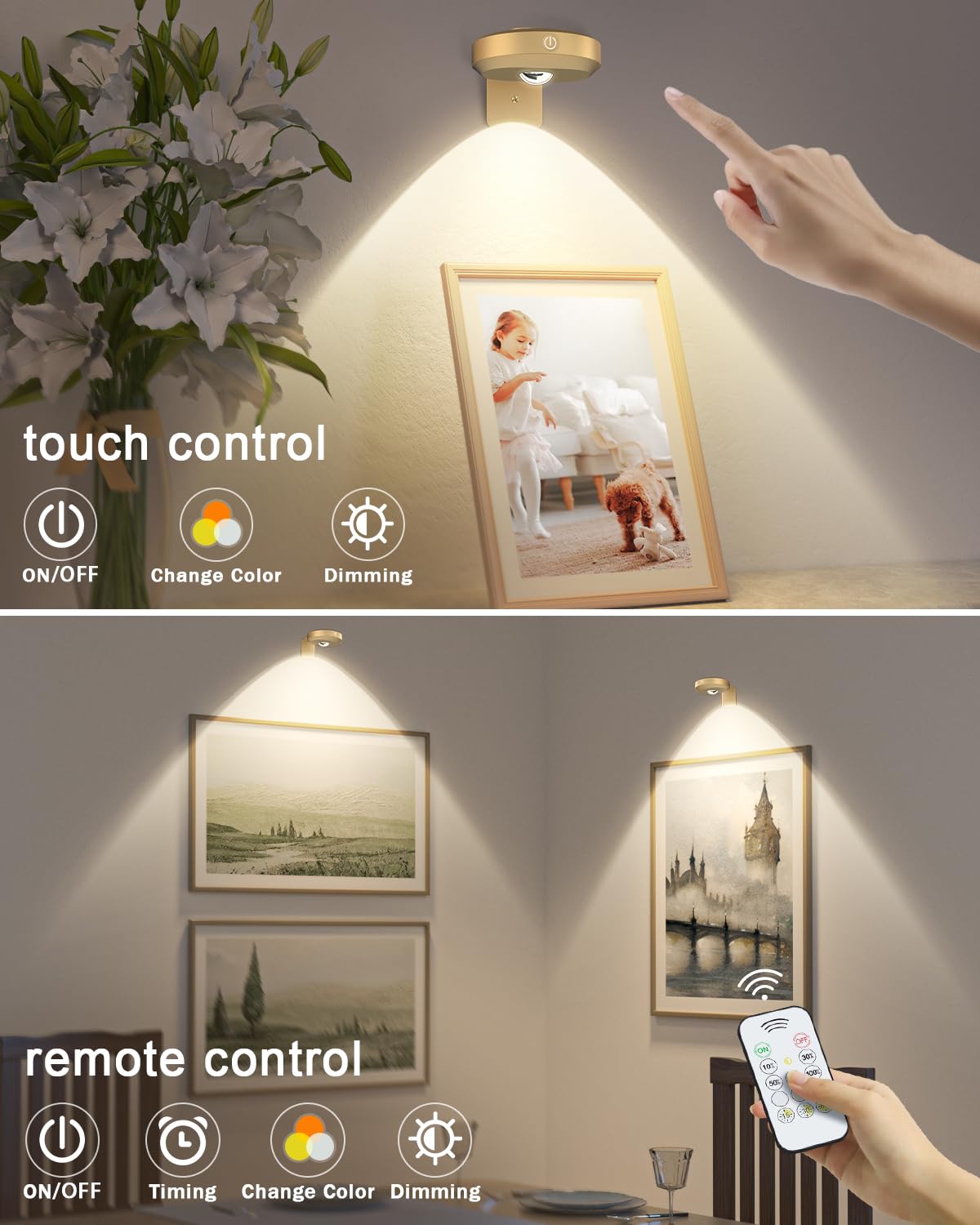 Willed Rechargeable Picture Lights For Wall,1200Mah Battery Operated Wall Frame Lights,Puck Lights With Remote,Dimmable & Timer
