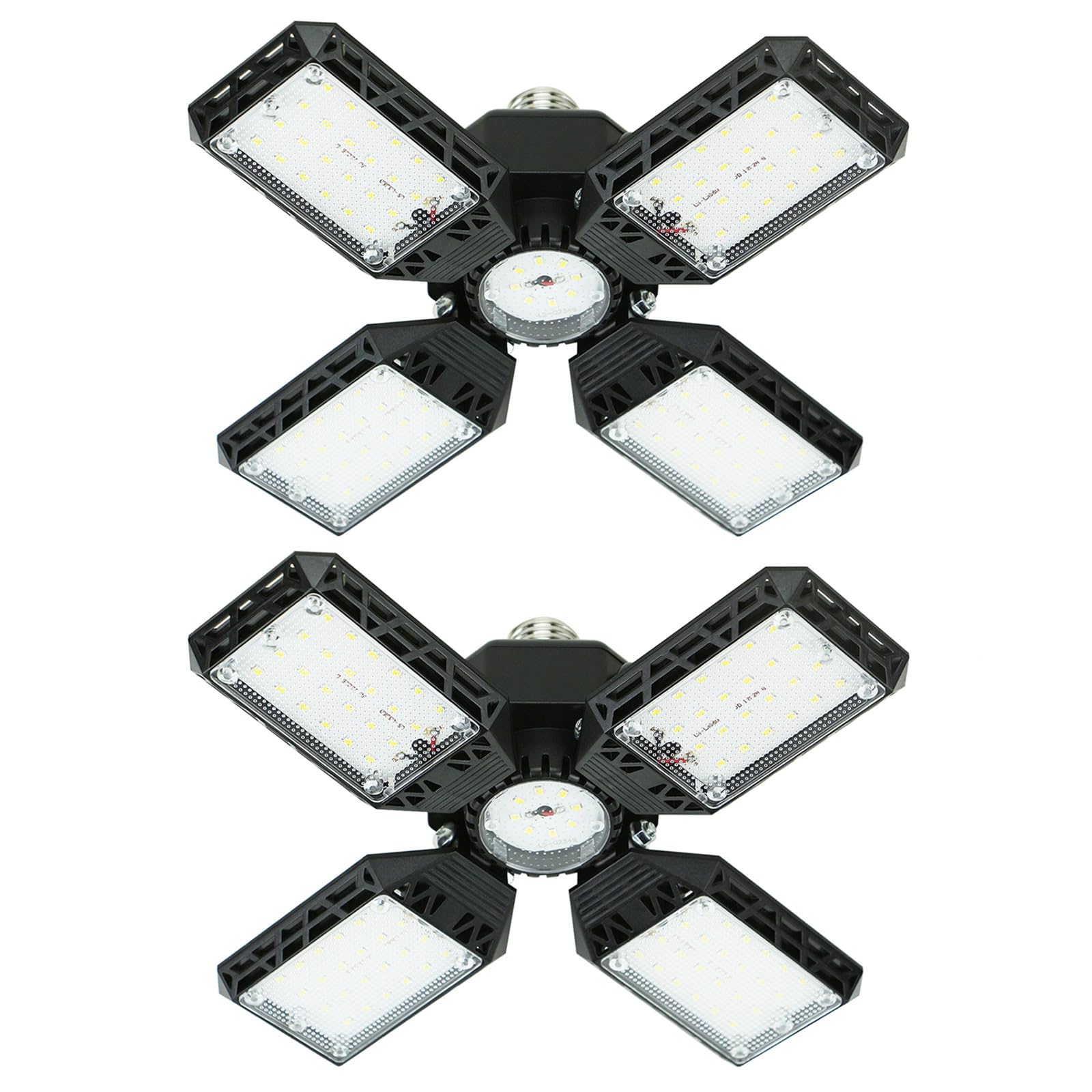 QiyuanLS 2-Pack LED Garage Lights, 150W Deformable Ceiling Lights, 15000LM, E26/E27, Black, ABS+Aluminum, Workshop Lighting