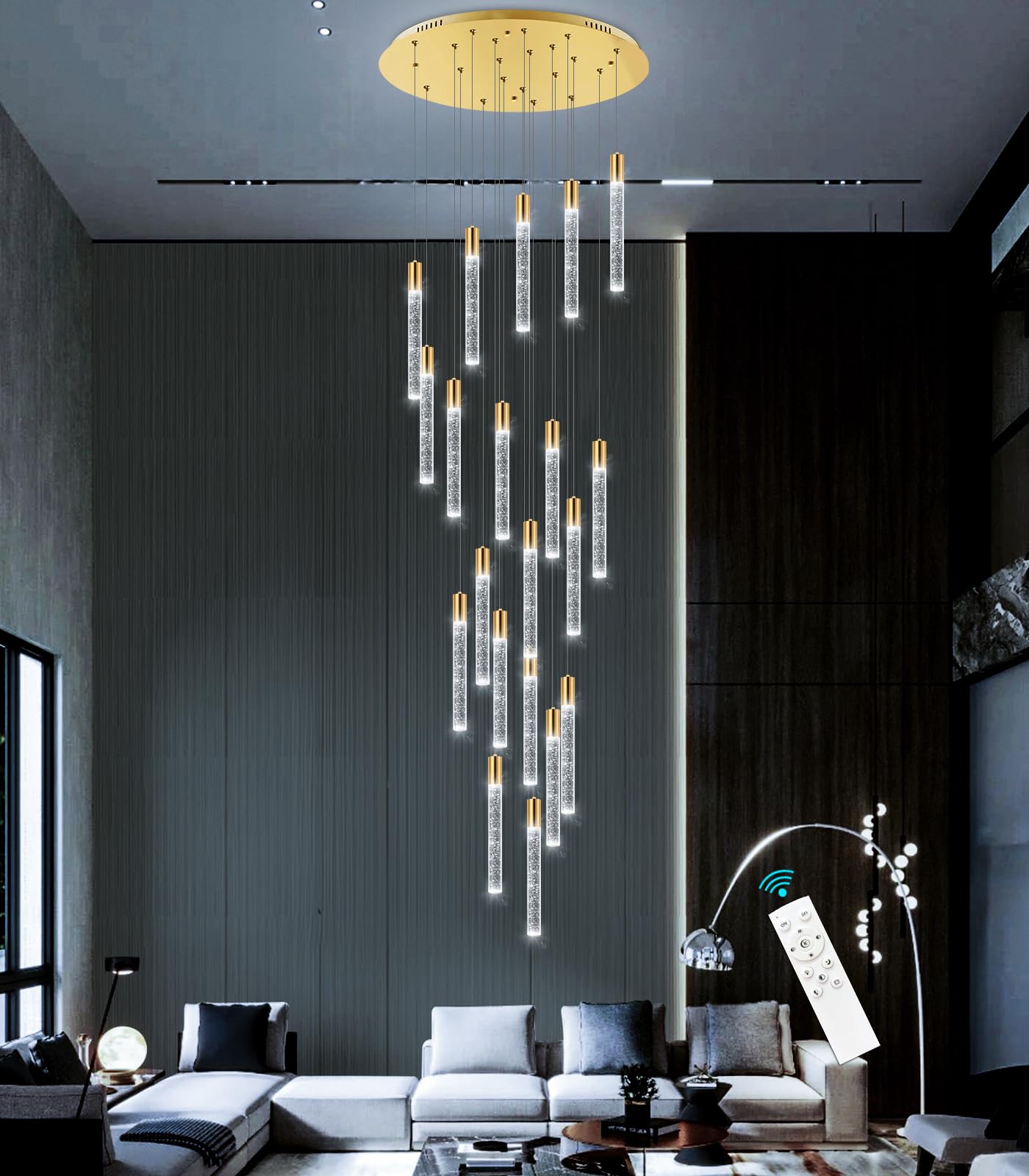 Haixiang 13Ft Long Crystal Chandelier For Living Room, Dining Room, Entryway, Kitchen, Hotel - Gold