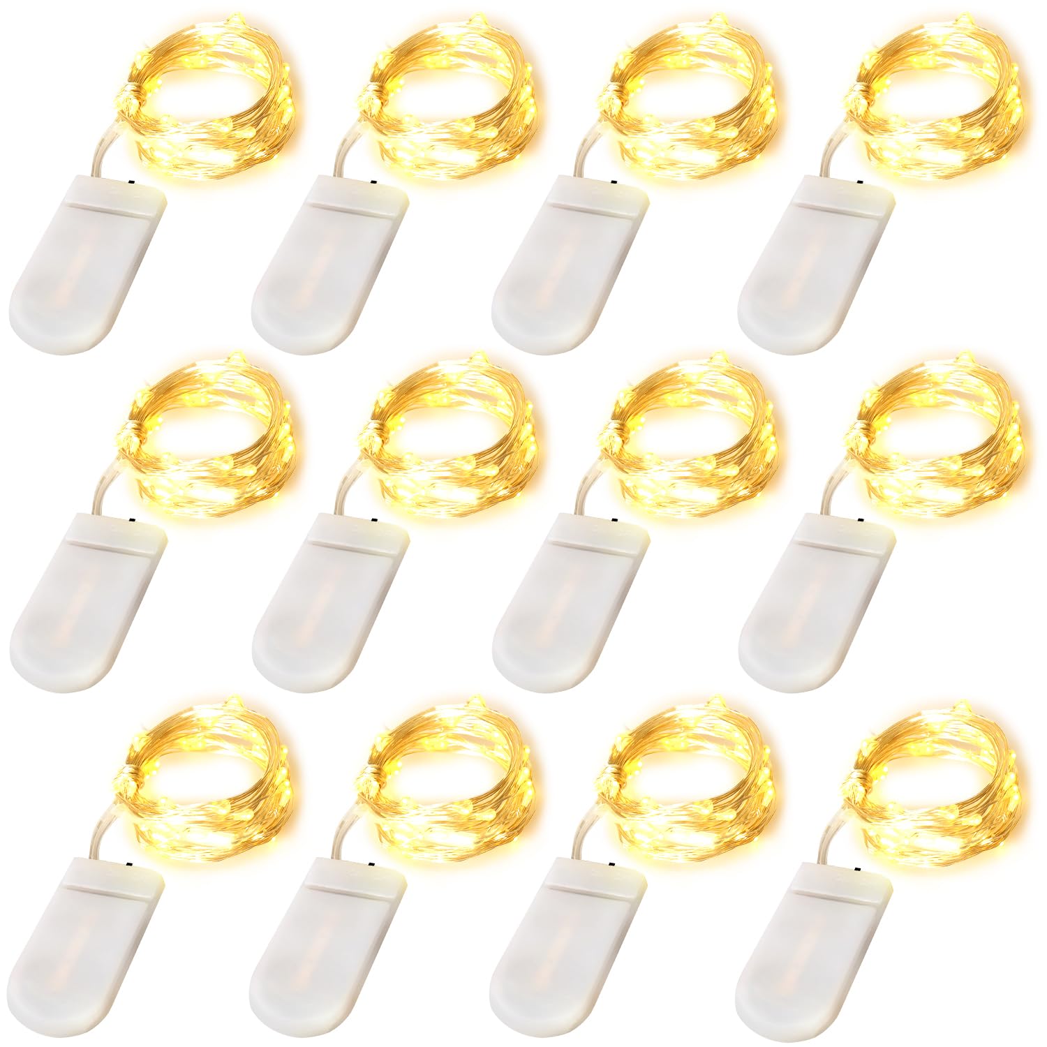 Edvision Fairy Lights 12 Pack Battery Operated String Lights 7 FT 20 LED Christmas Lights Silver Wire Mason Jar Lights for Weddi