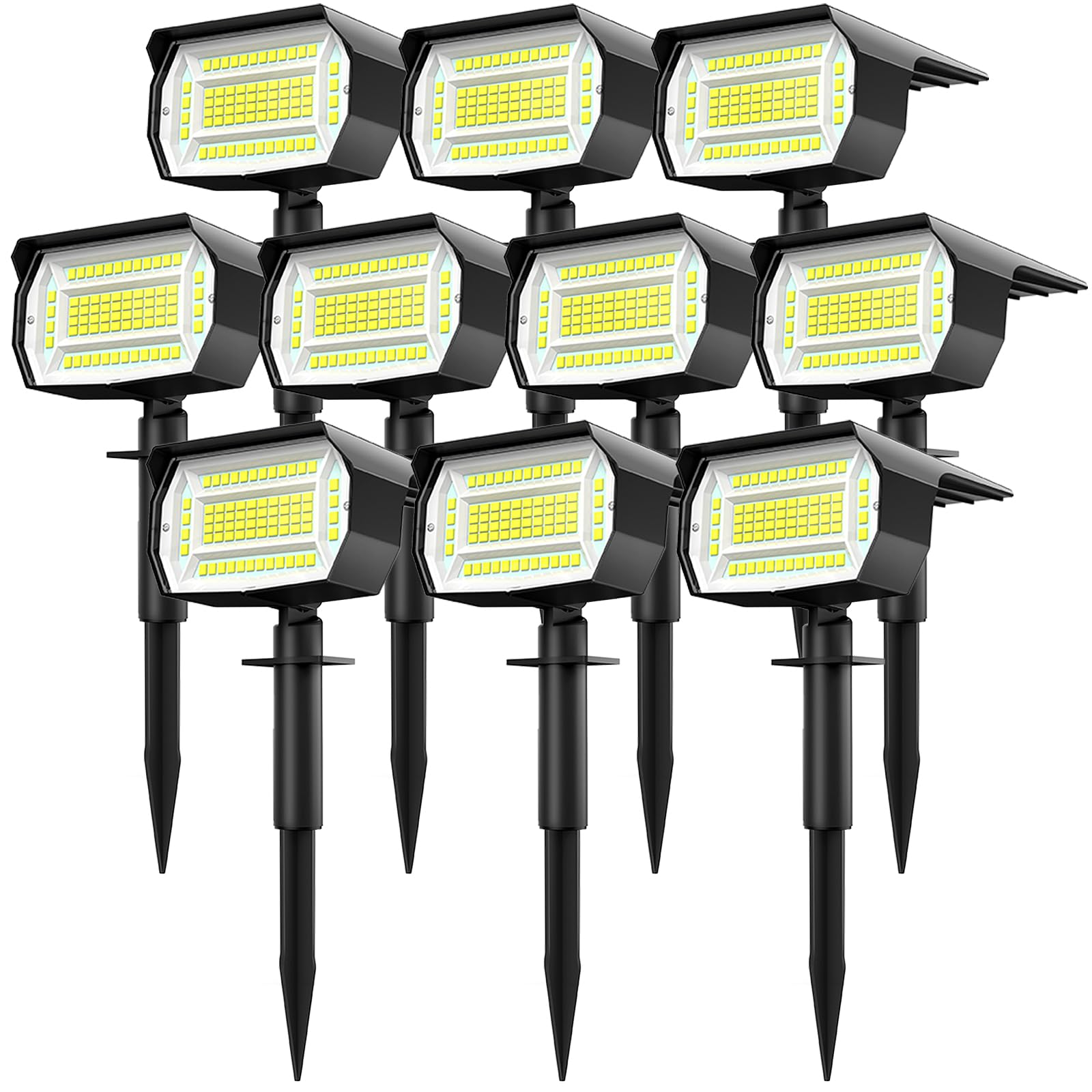 Lotmos Solar Spot Lights Outdoor, 10 Pack, 72 Led, 3 Modes, Ip67 Waterproof, Cool White