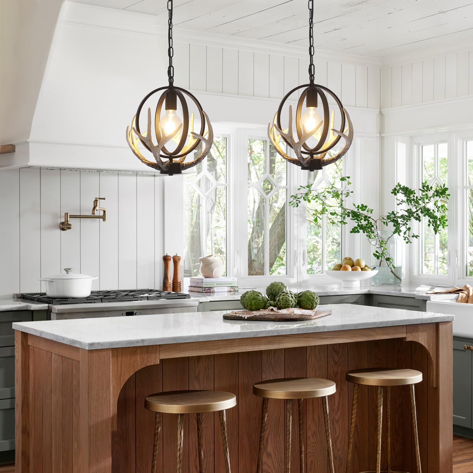 Rustic Farmhouse Chandelier 1 Lights Retro Antler Chandelier With 4 Resin Deer And Metal Globe Chandeliers For Dining Room Vinta