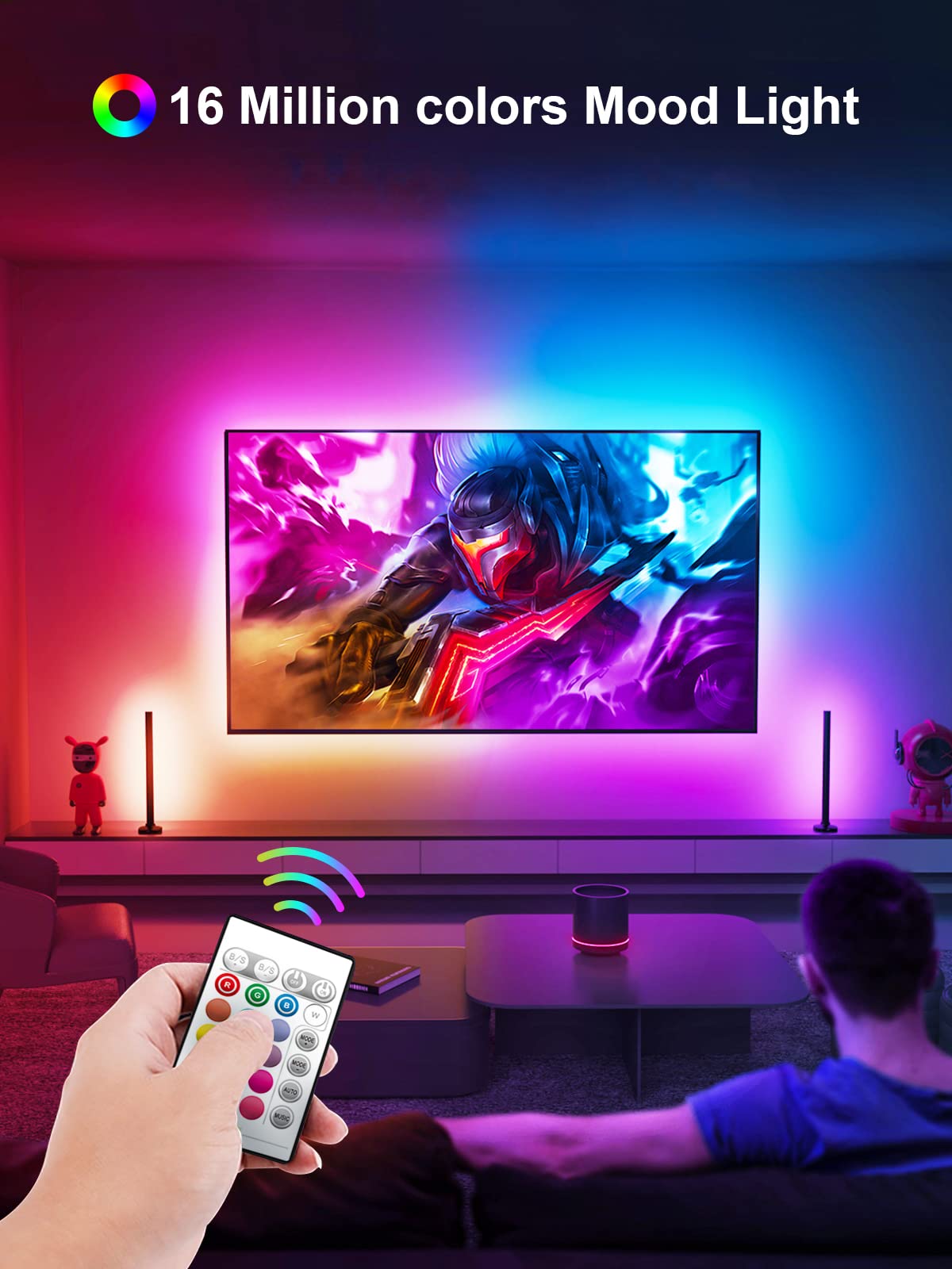 Kantutoe Led Tv Backlights, 13.1Ft Rgb Strip Lights, Music Sync, Bluetooth App & Remote, Usb Powered For 32-65 Tvs, Multicolor
