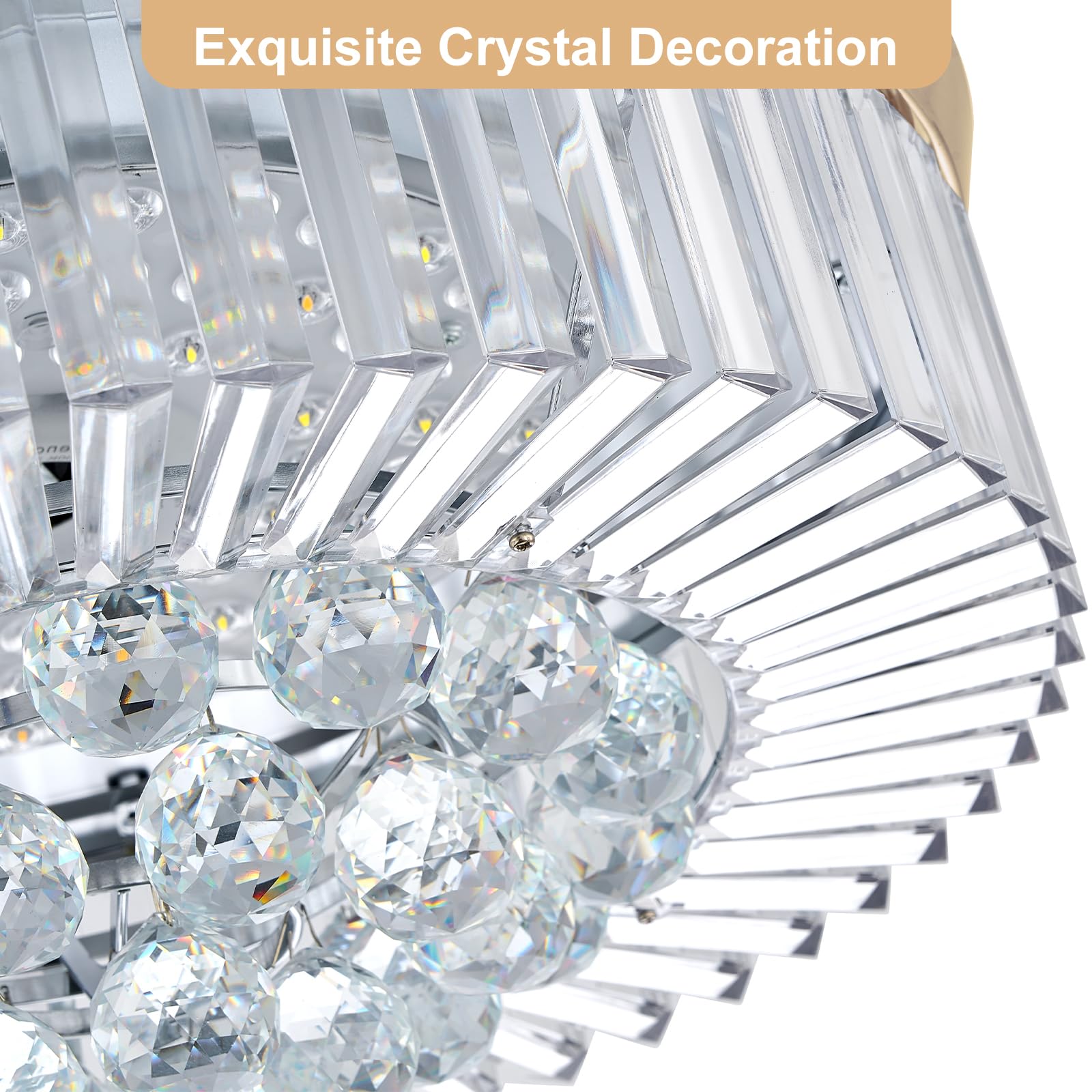 WWahuayuan 48in Modern Chandelier Ceiling Fan, Crystal Light, Remote Control, 6 Speeds, Gold, Model HYGX02GD-48