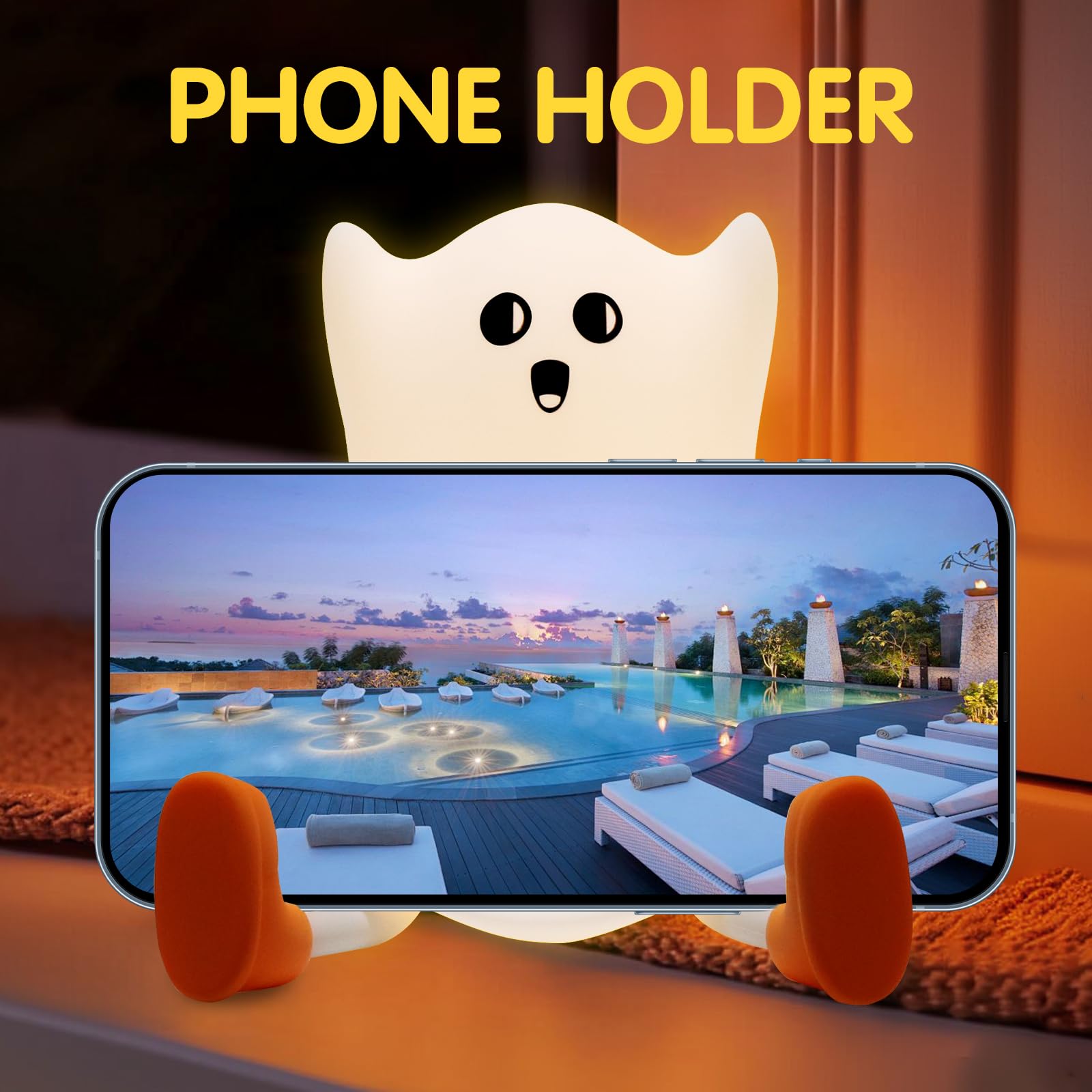 Ghost Night Light - Silicone Cute Halloween Decor Squishy Ghost Nightlight Cordless Rechargeable Dimmable Touch Fun Bedside Lamp