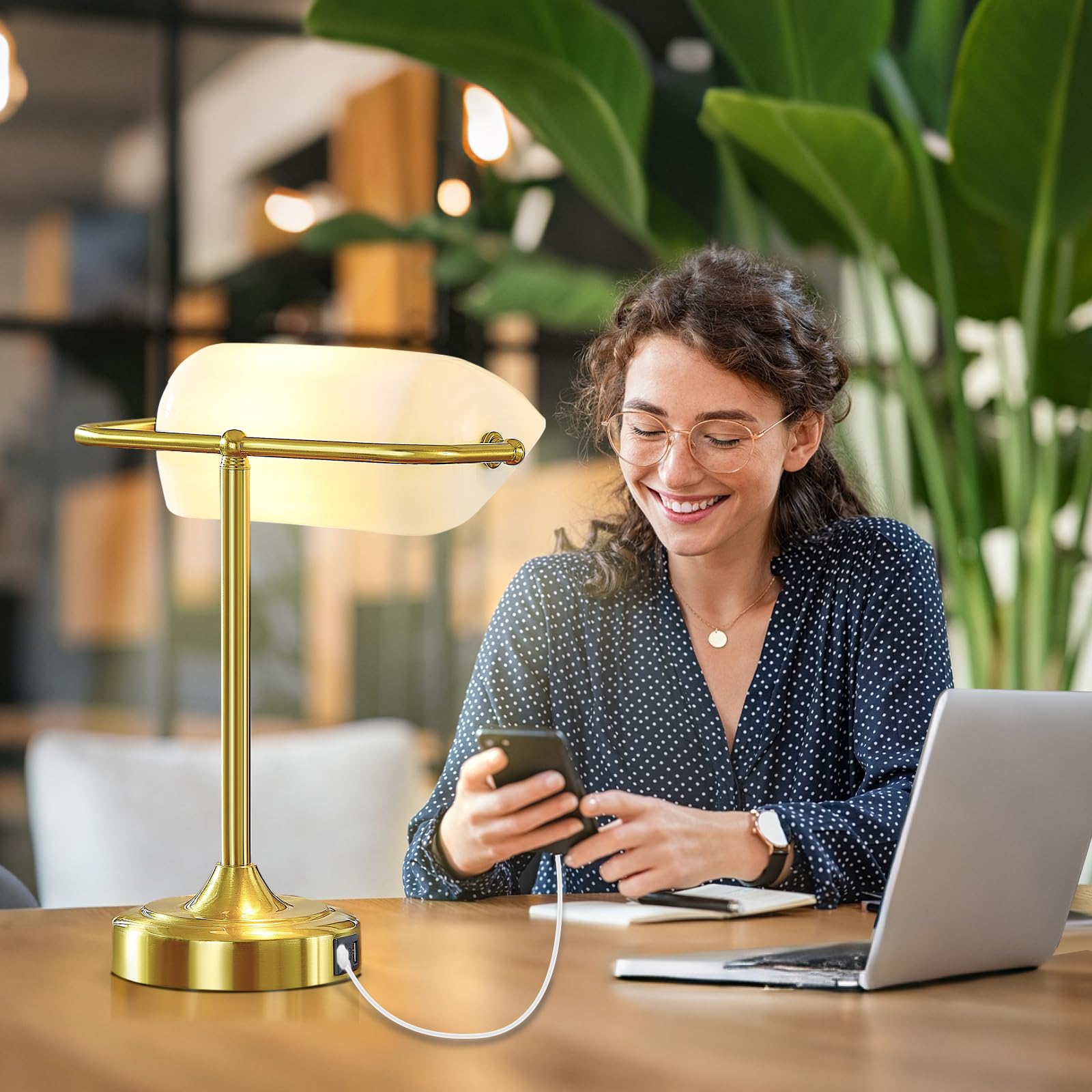 Vintage Desk Lamp Bankers Lamp - Retro Table Lamp With Usb & Type C Charging Ports Traditional Pull Chain Switch Library Lamp Fo
