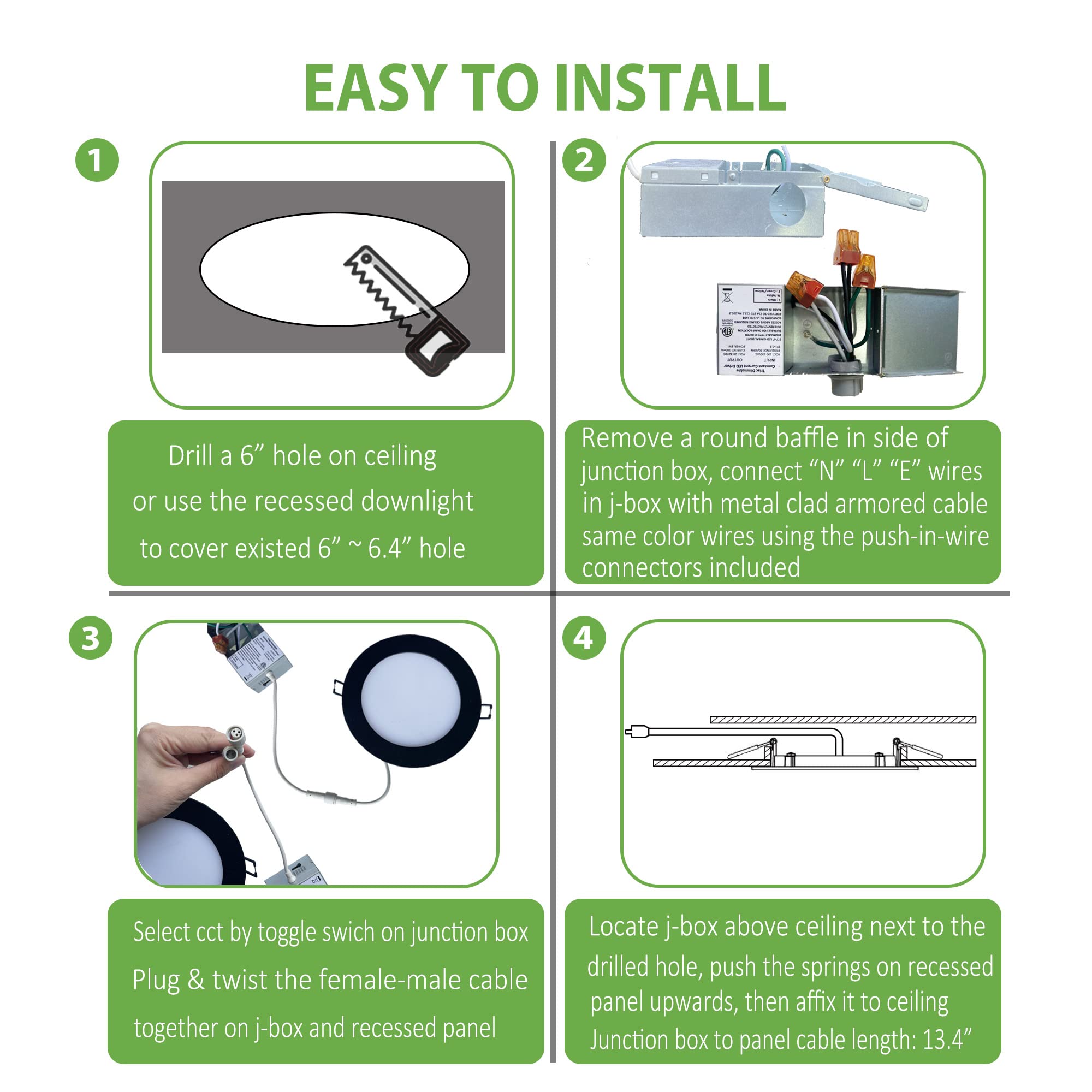 Popanu Dimmable 6-Inch Led Recessed Lights 6 In. Slim Downlight Canless Flat Ceiling Panel Lights Cetlus 12W 120V 5Cct Changeabl