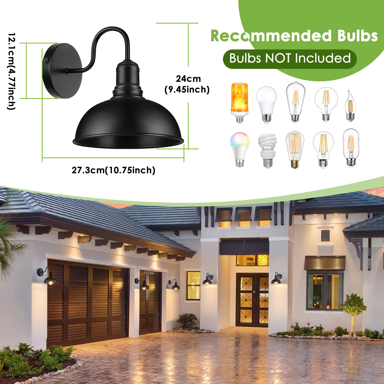 MATAMEYE Outdoor Wall Sconce, Waterproof Black Gooseneck Barn Light Fixture, 2 Pack, Anti-Rust Iron Garage Lantern, Model GS3401-BK