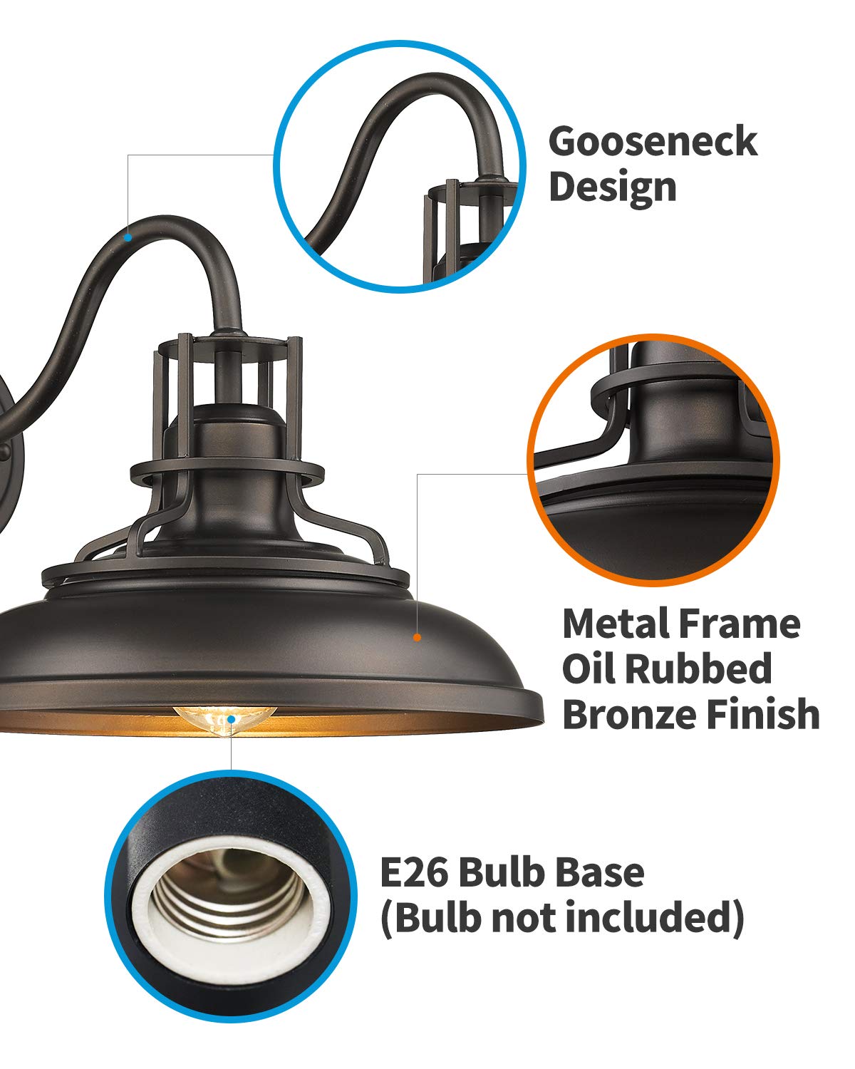 FEMILA Gooseneck Barn Light - Vintage Indoor Outdoor Wall Sconce, 12", Oil Rubbed Bronze Finish