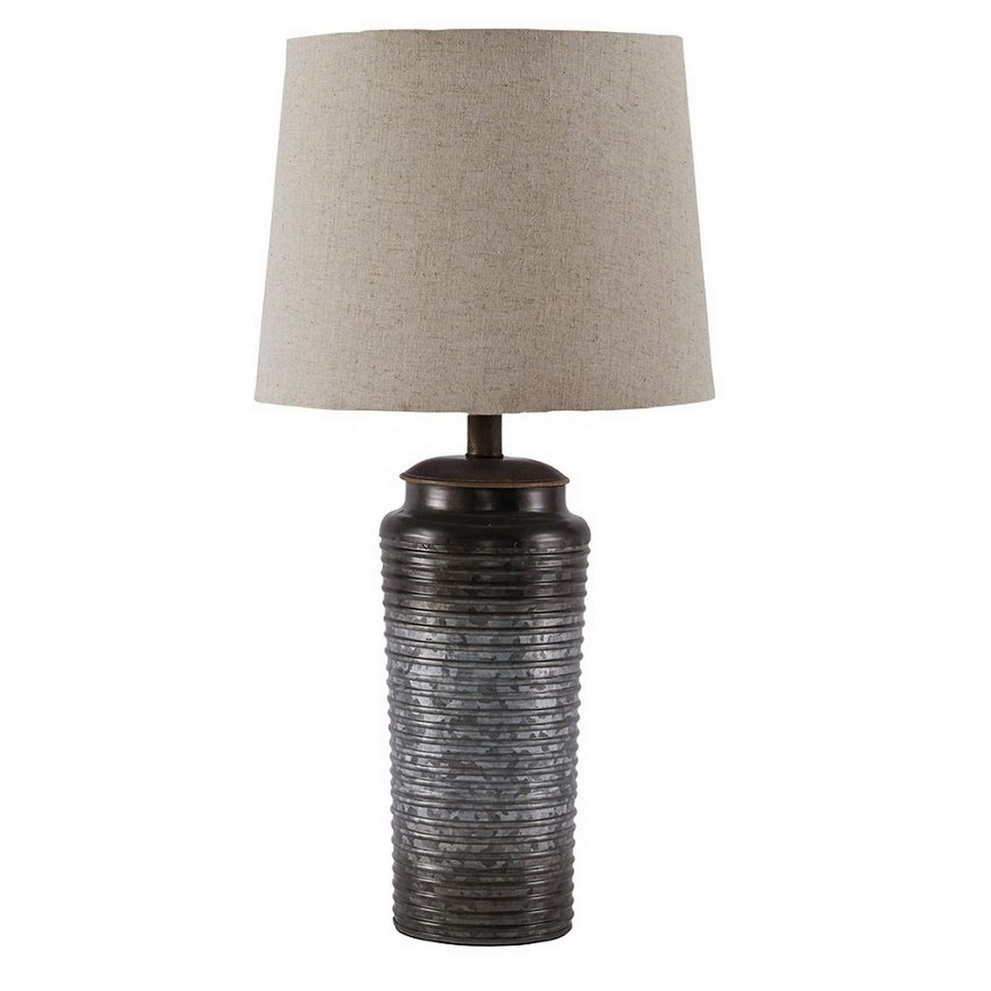 Benjara Ribbed Design Metal Body Table Lamp With Tapered Fabric Shade,Set Of 2, Gray